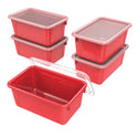 Storex Cubby Bin with Lid, 12.28 x 7.95 x 5.23, Red, 5/Pack (62407U05C)