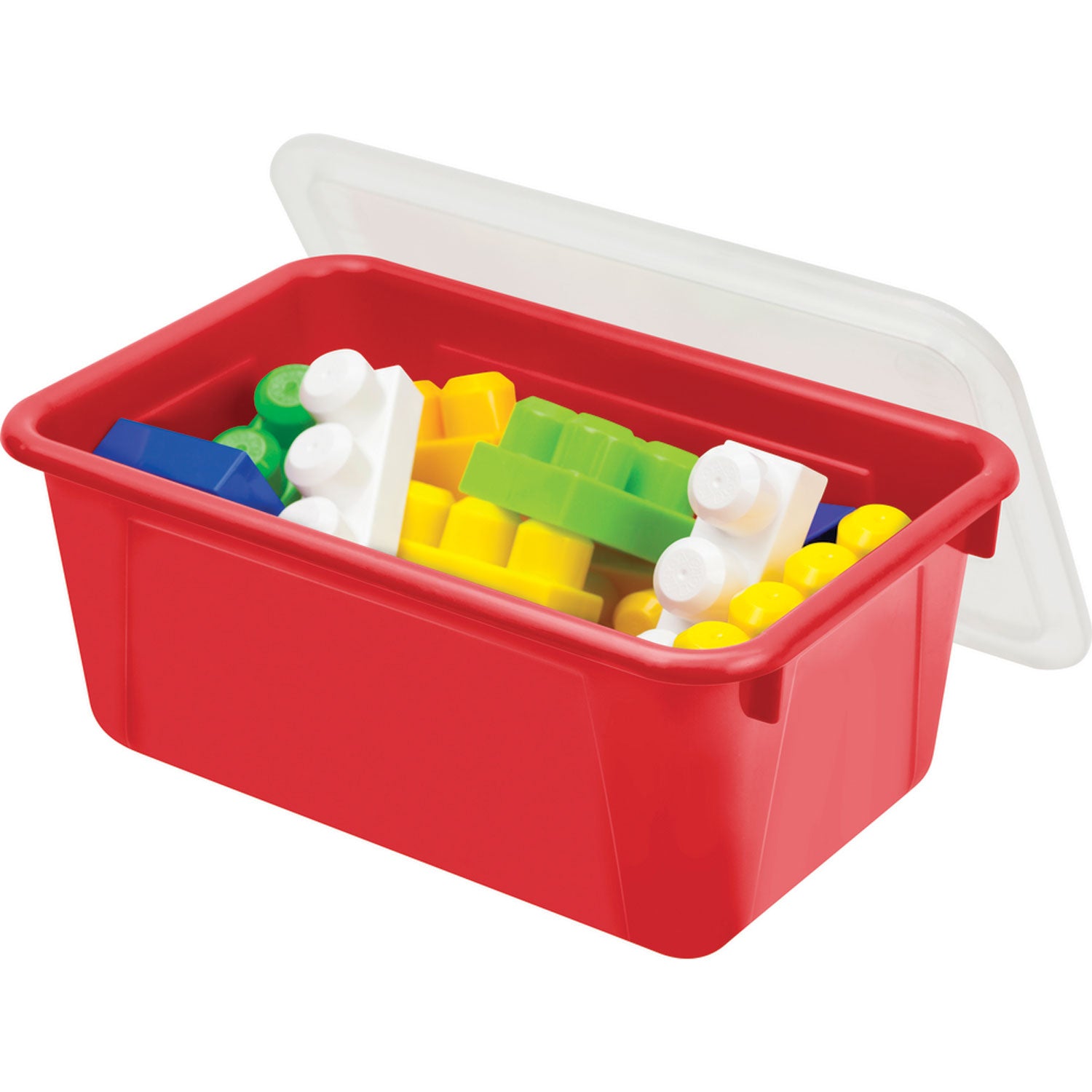 Storex Cubby Bin with Lid, 12.28 x 7.95 x 5.23, Red, 5/Pack (62407U05C)