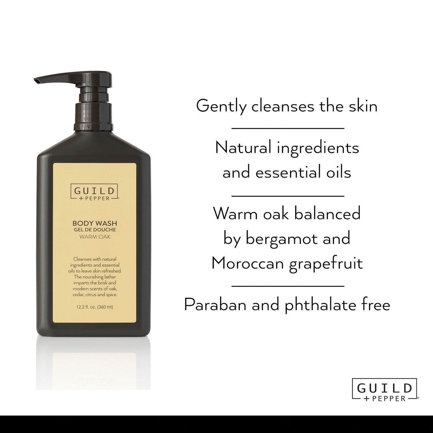 Guild+Pepper Shower Gel, Warm Oak Scent, 12.2 oz, 12/Carton (100304)