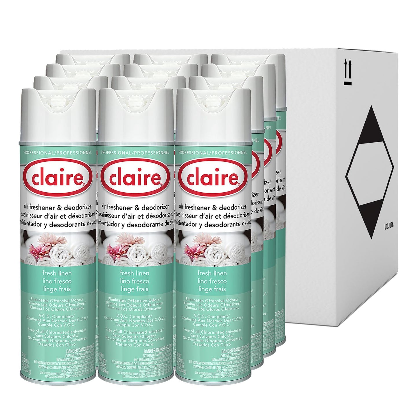 Claire Aerosol Air Freshener and Deodorizer, Fresh Linen, 10 oz Aerosol Spray, 12 Cans (163)