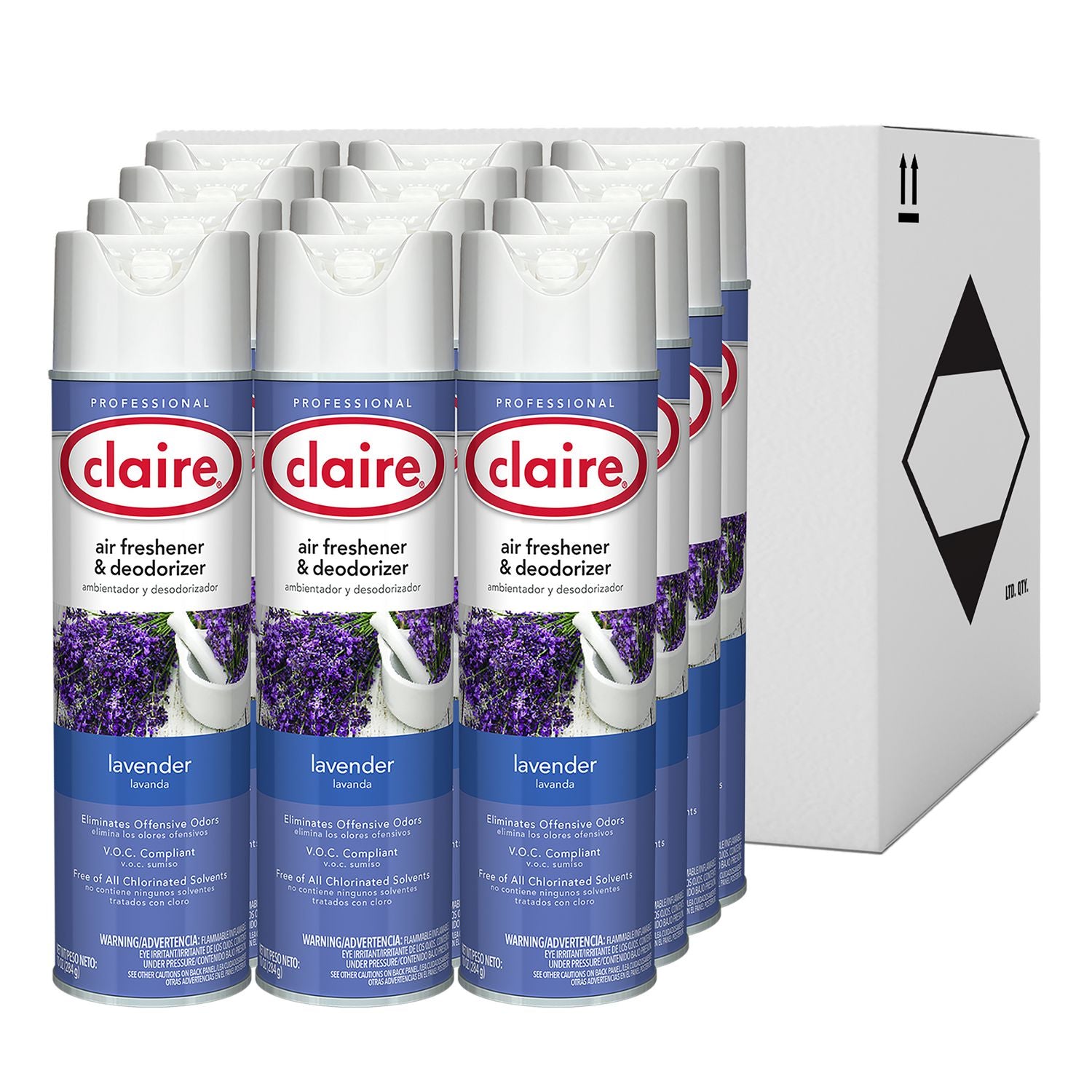 Claire Aerosol Air Freshener and Deodorizer, Lavender, 10 oz Aerosol Spray, 12 Cans (191)