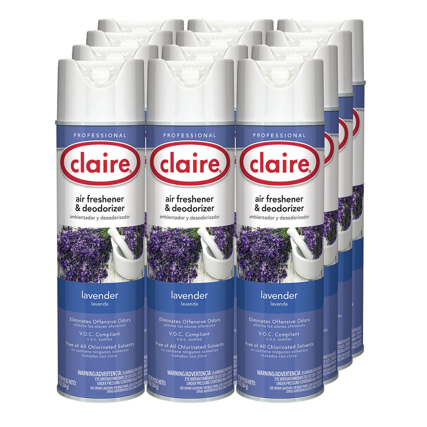 Claire Aerosol Air Freshener and Deodorizer, Lavender, 10 oz Aerosol Spray, 12 Cans (191)