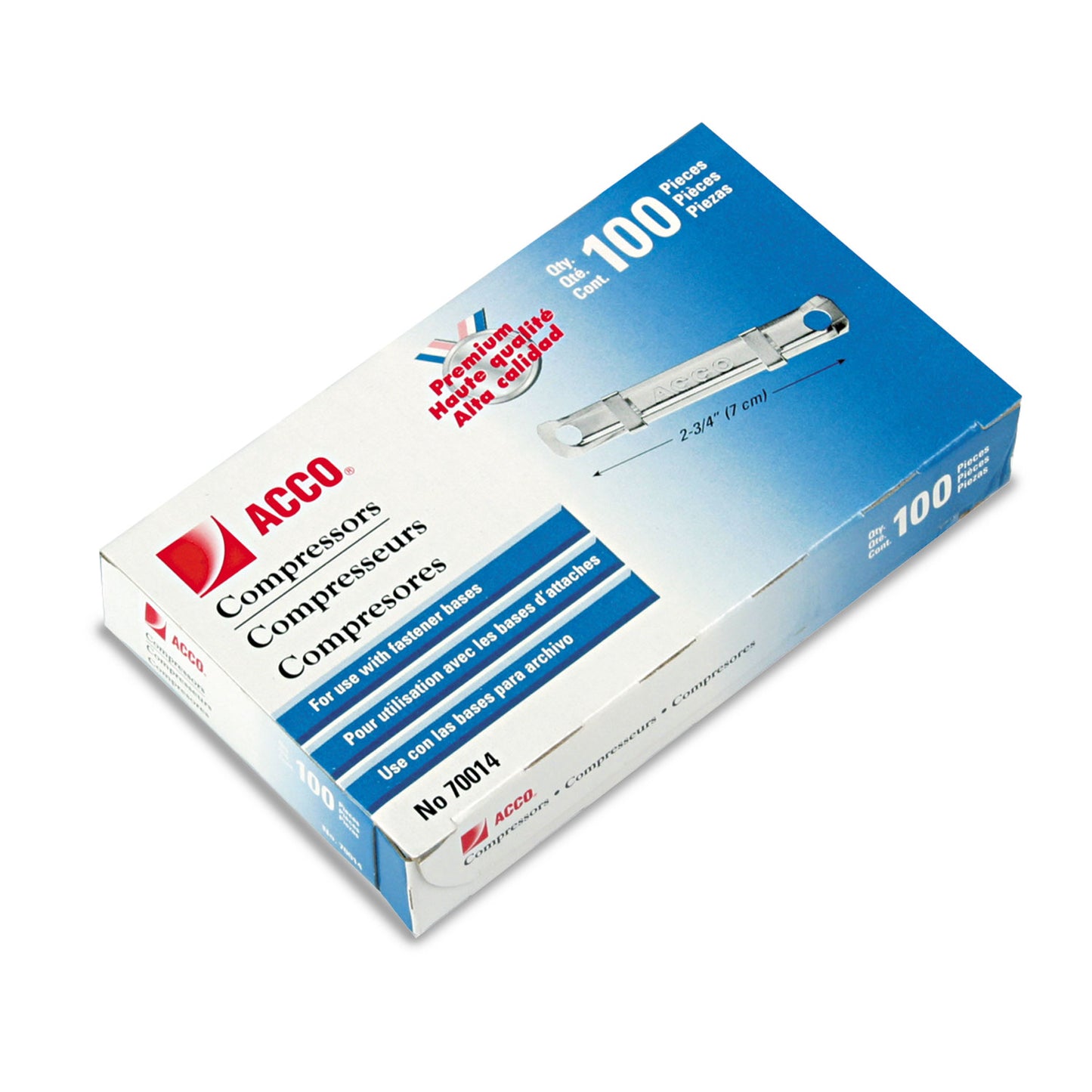 Acco Premium Two-Prong Fastener Compressors, 2.75" Center to Center, Silver, 100/Box (70014)