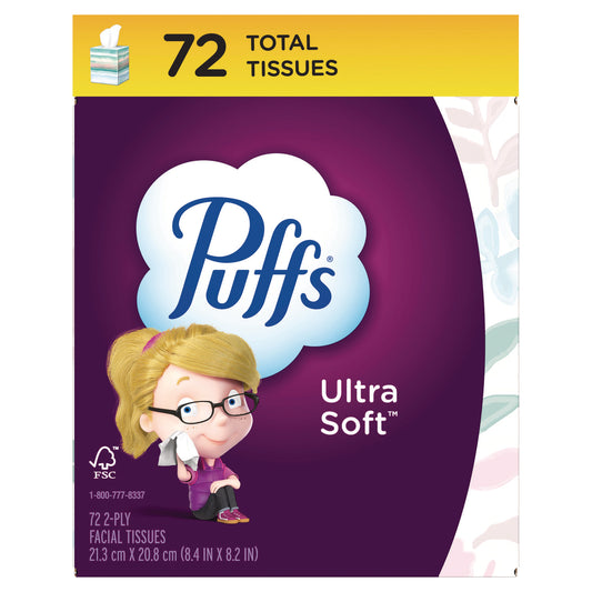 Puffs Ultra Soft Facial Tissue, 2-Ply, White, 72 Sheets/Box, 24 Boxes/Carton (97788)