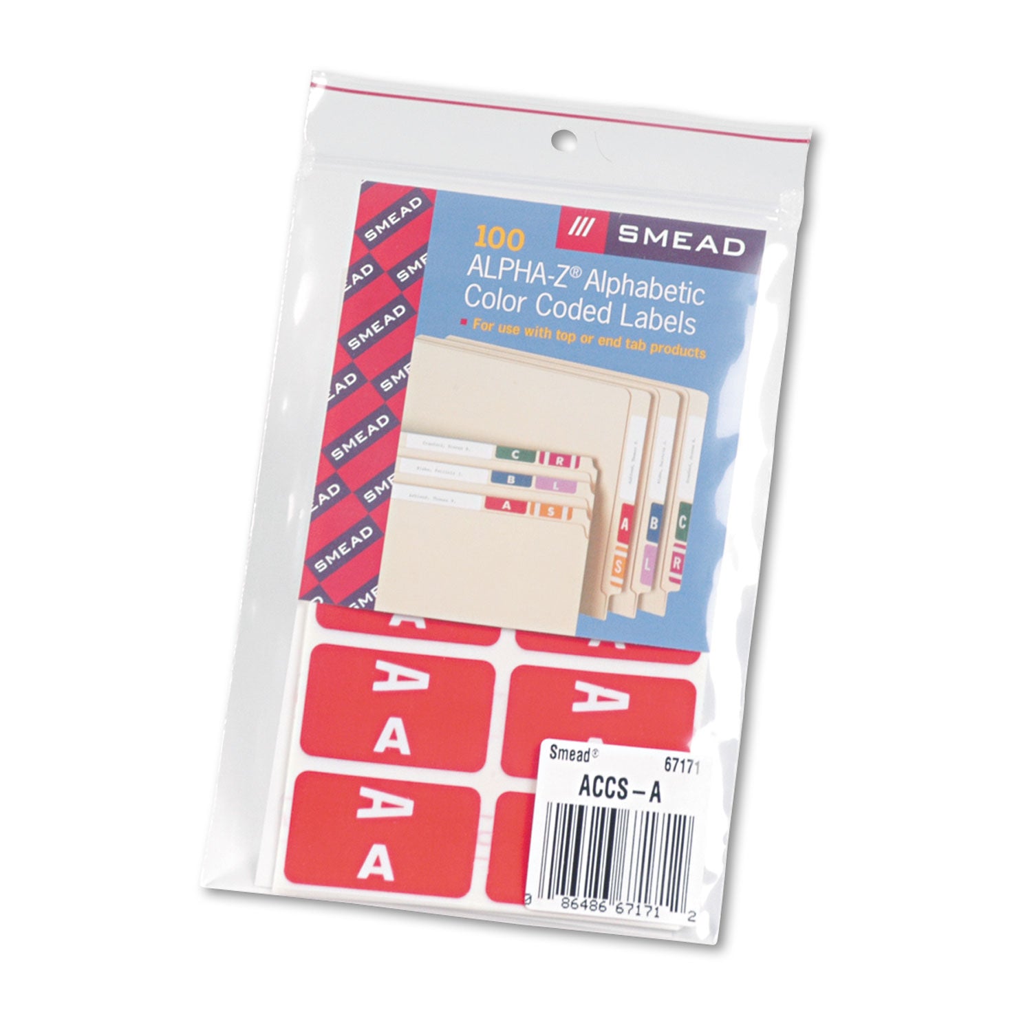 Smead AlphaZ Color-Coded Second Letter Alphabetical Labels, A, 1 x 1.63, Red, 10/Sheet, 10 Sheets/Pack (67171)