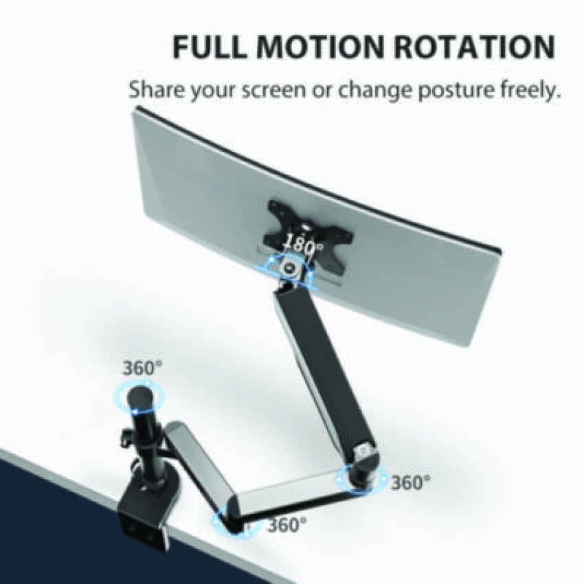 Eureka Single Monitor Arm, For 32" Monitors, 90 deg Rotation, 35 deg Tilt, 360 deg Pan, Black, Supports 17.6 lbs (MA0212P)