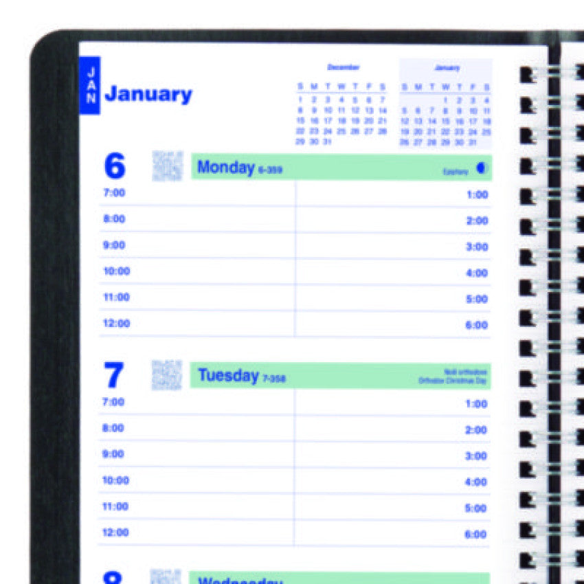Blueline Plan and Link Weekly Planner, 8" x 5", Black Cover, 12-Month (Jan to Dec): 2025 (C507581T)