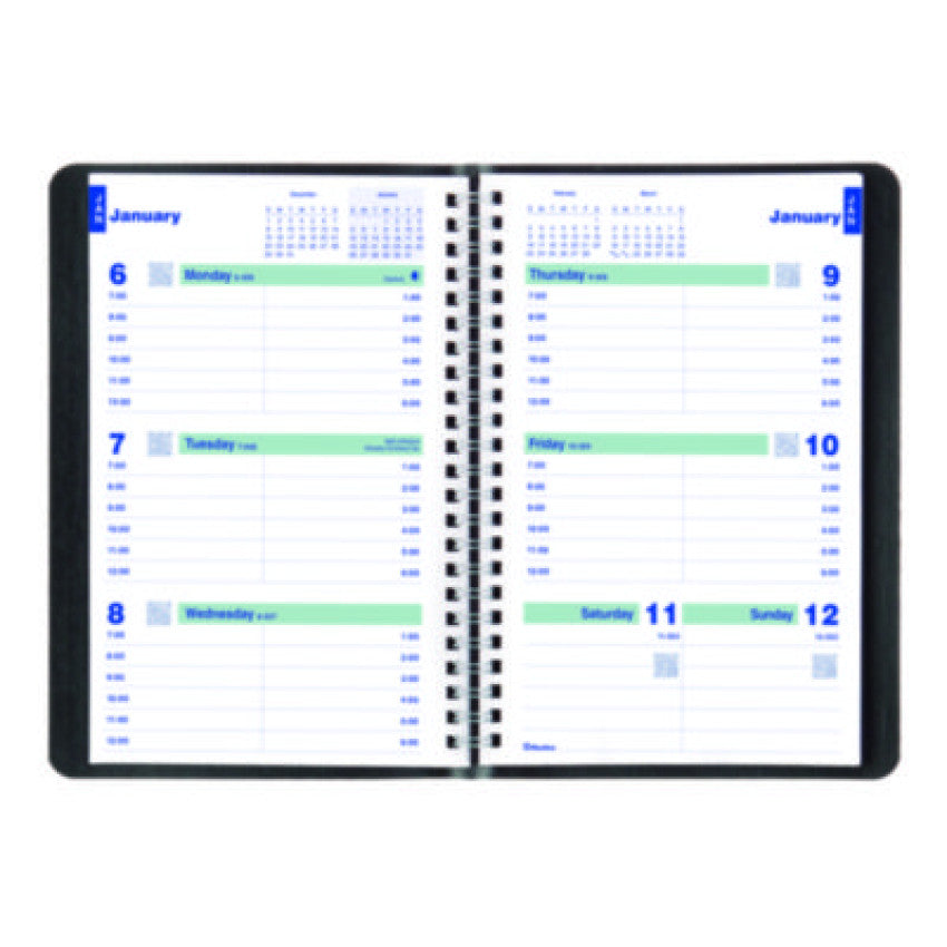 Blueline Plan and Link Weekly Planner, 8" x 5", Black Cover, 12-Month (Jan to Dec): 2025 (C507581T)