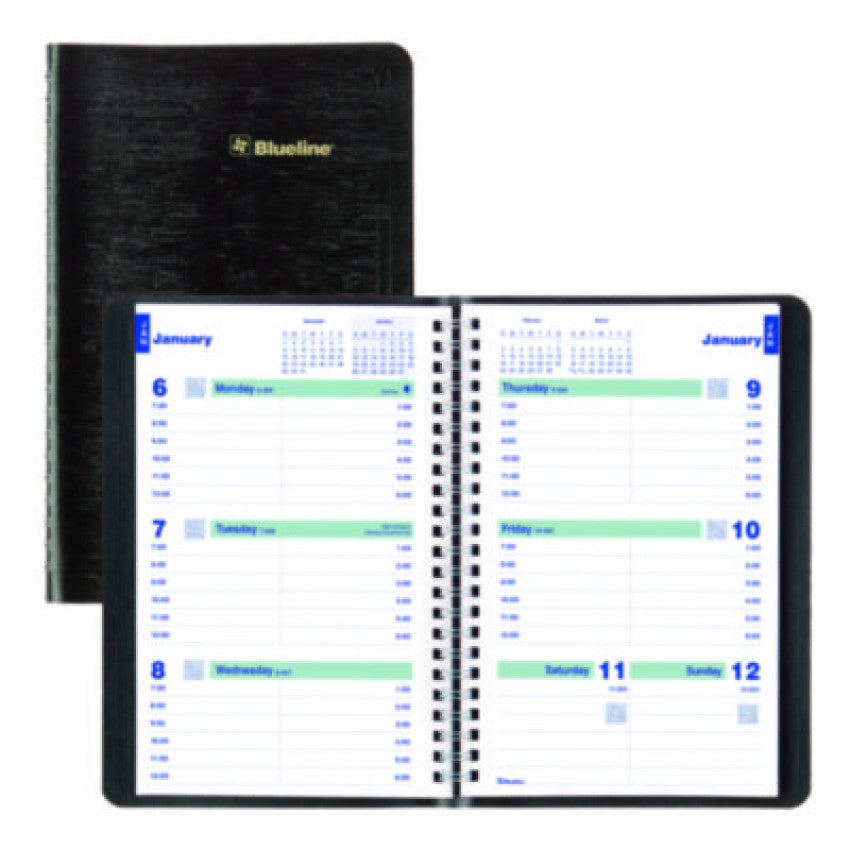 Blueline Plan and Link Weekly Planner, 8" x 5", Black Cover, 12-Month (Jan to Dec): 2025 (C507581T)