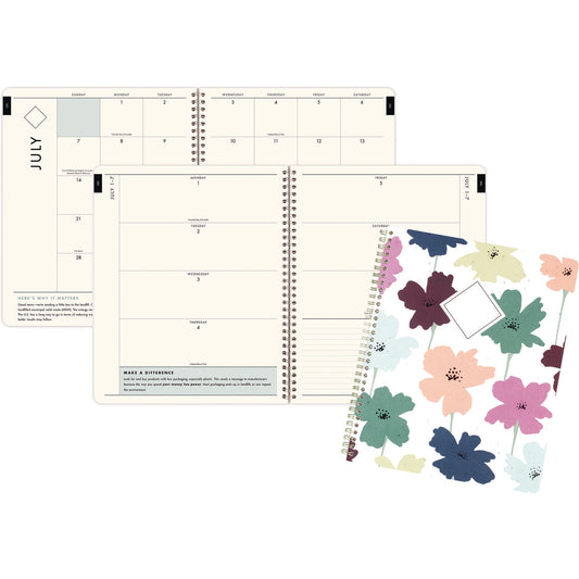 Cambridge GreenPath Academic Year Weekly/Monthly Planner, Floral Artwork, 11" x 9.38", Multicolor Cover, 12-Month: July 2024-June 2025 (GP46905A)