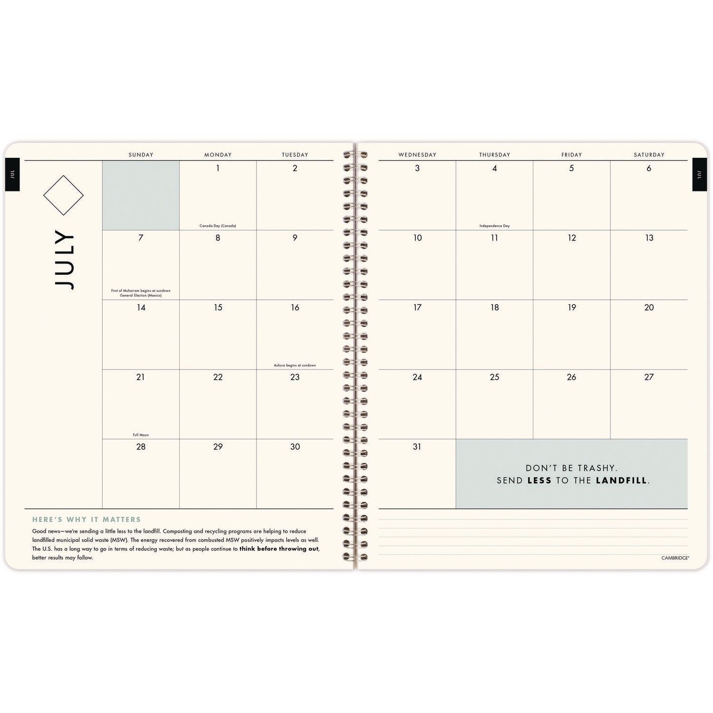 Cambridge GreenPath Academic Year Weekly/Monthly Planner, Floral Artwork, 11" x 9.38", Multicolor Cover, 12-Month: July 2024-June 2025 (GP46905A)