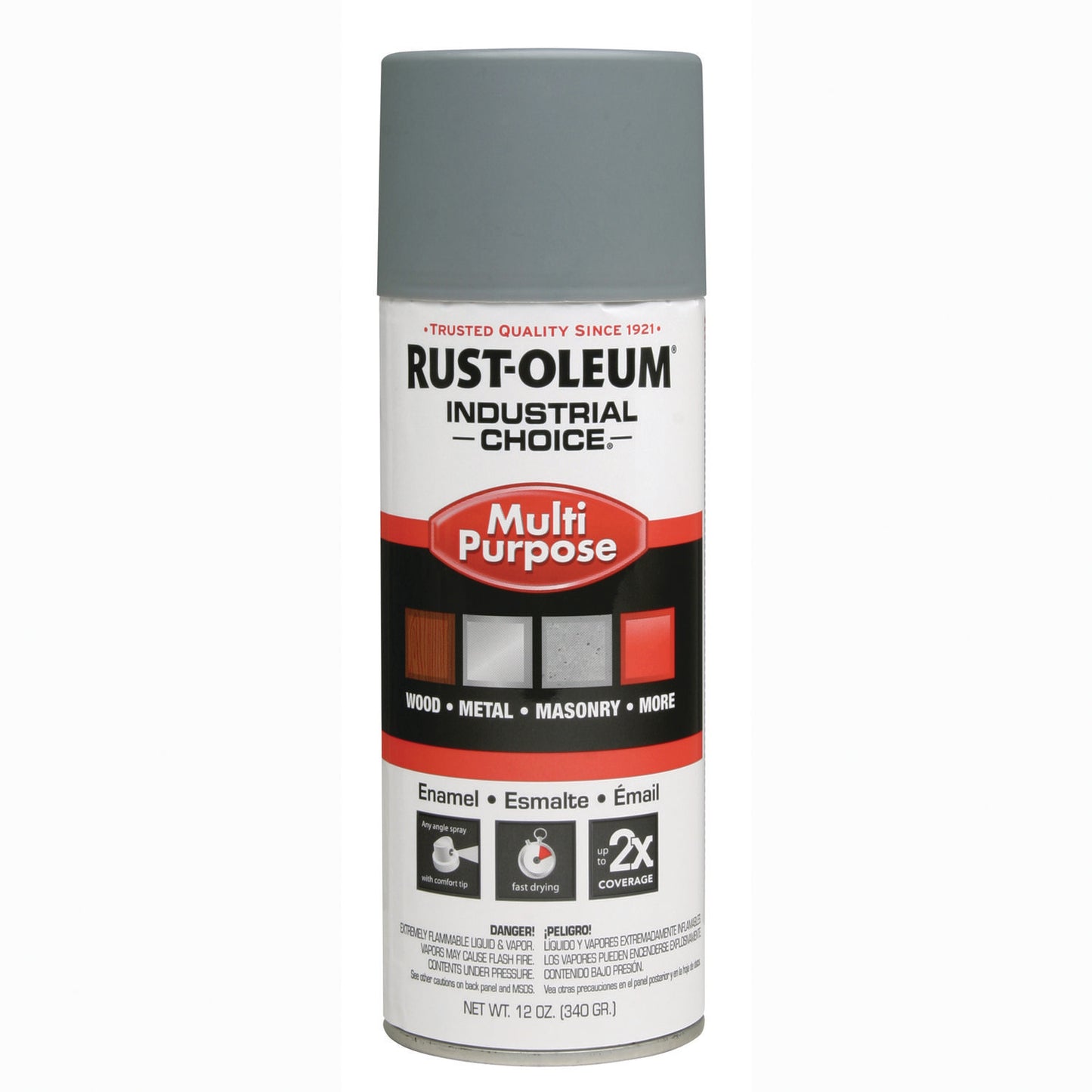 Rust-Oleum Industrial Choice 1600 System Multi-Purpose Enamel Spray Paint, Flat Gray, 12 oz Aerosol Can, 6/Carton (1680830V)