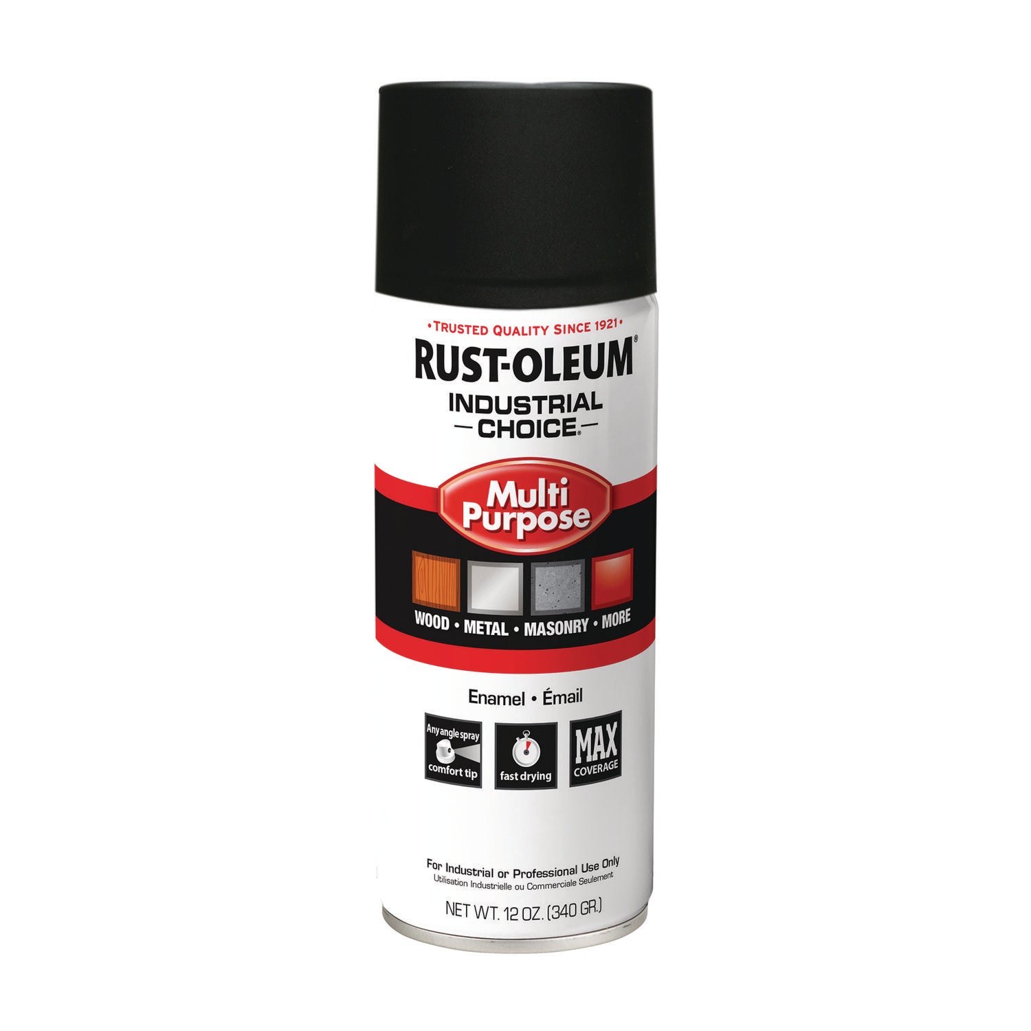 Rust-Oleum Industrial Choice 1600 System Multi-Purpose Enamel Spray Paint, Ultra-Flat Black, 12 oz Aerosol Can, 6/Carton (1676830V)