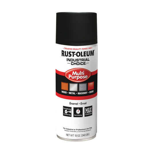 Rust-Oleum Industrial Choice 1600 System Multi-Purpose Enamel Spray Paint, Ultra-Flat Black, 12 oz Aerosol Can, 6/Carton (1676830V)