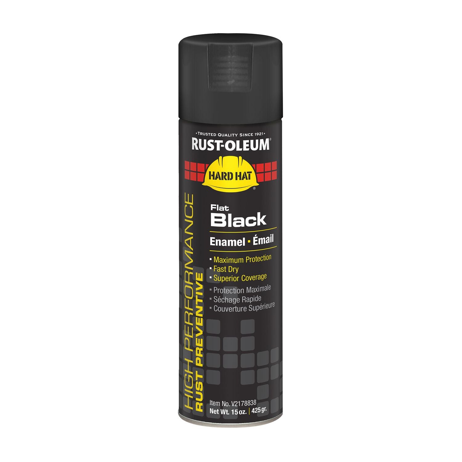 Hard Hat High Performance V2100 System Rust Preventive Enamel Spray Paint, Flat Black, 15 Oz Aerosol Can, 6/carton