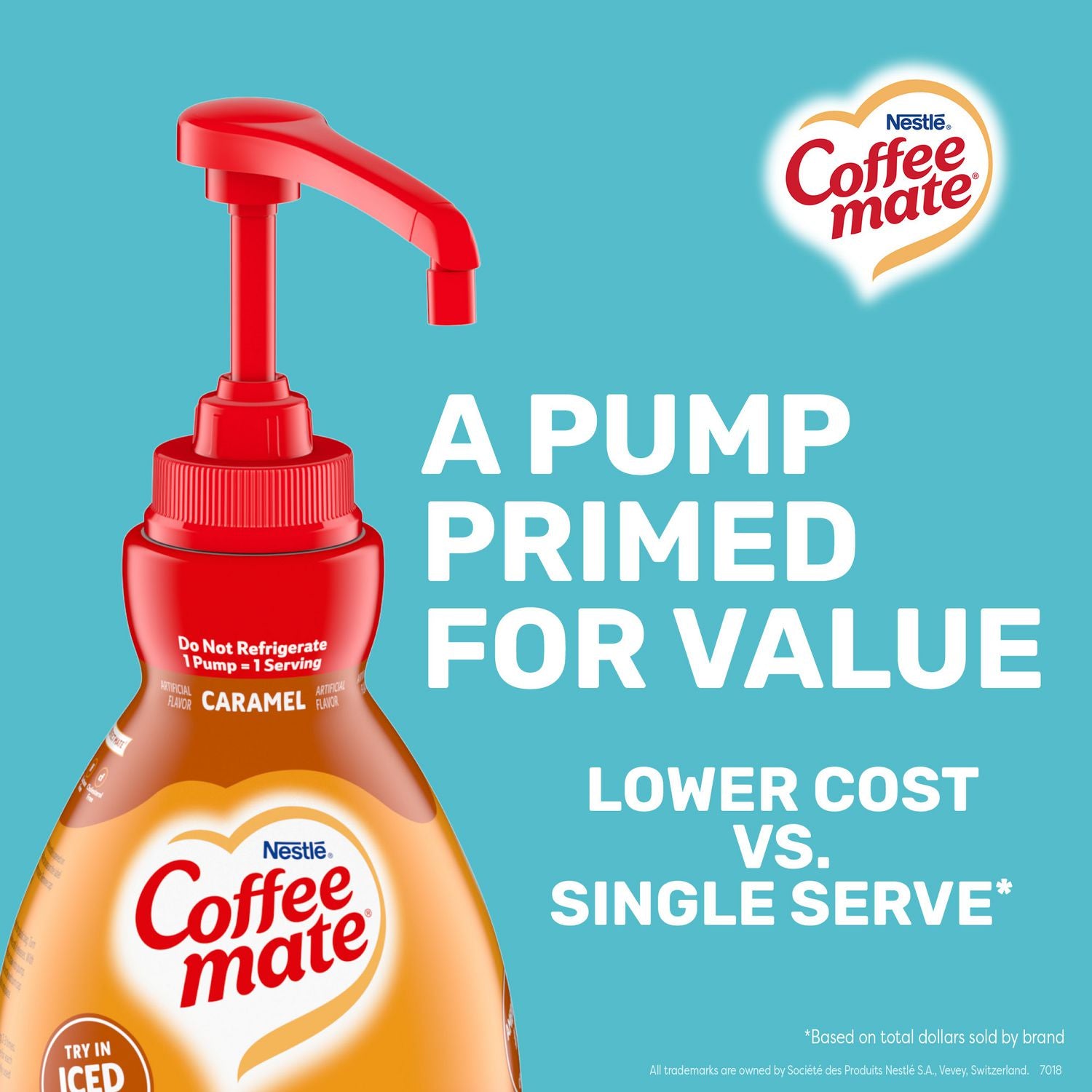 Coffee-mate Liquid Creamer Pump Bottle, Caramel, 50.7 oz Pump Bottle, 2/Carton (73358CT)