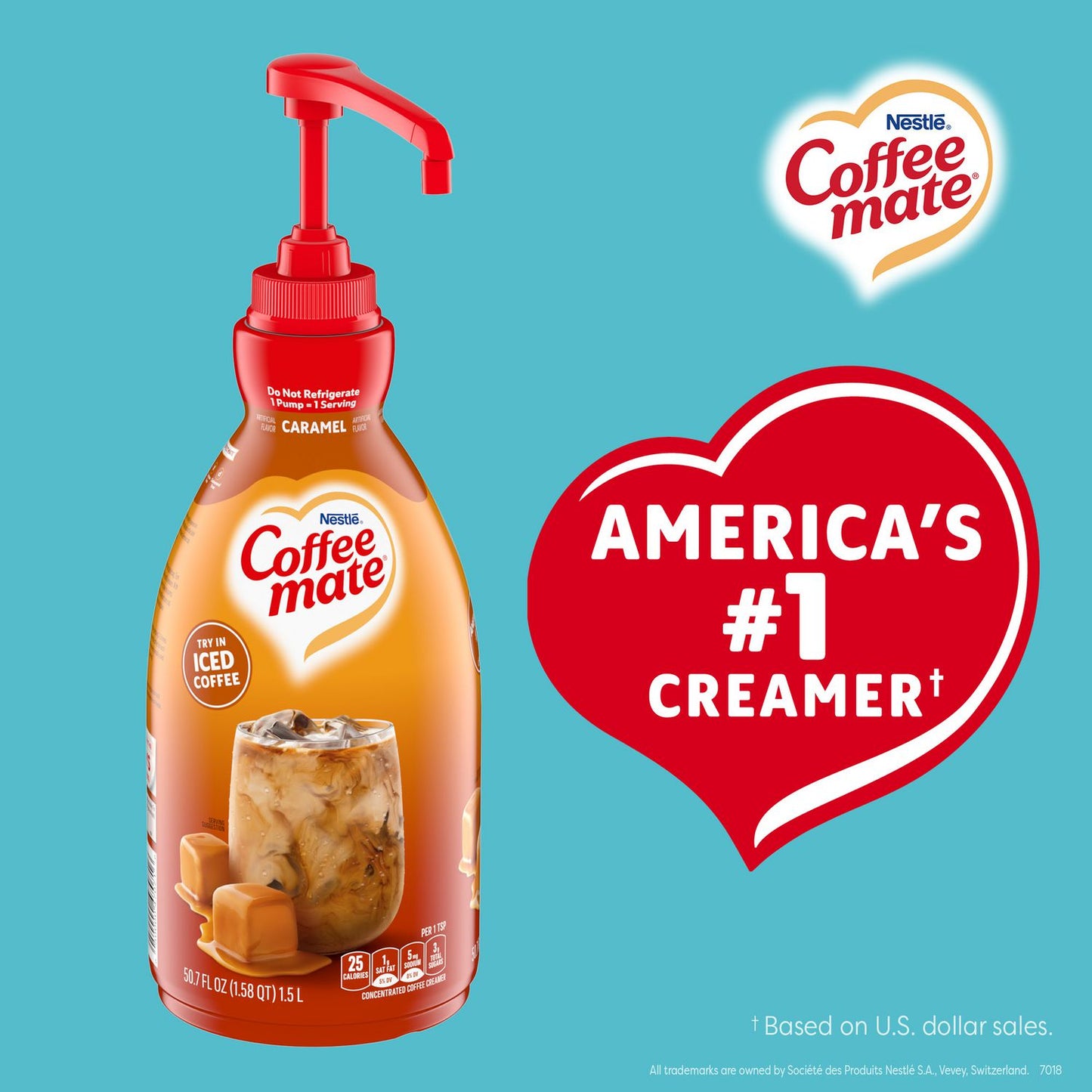 Coffee-mate Liquid Creamer Pump Bottle, Caramel, 50.7 oz Pump Bottle, 2/Carton (73358CT)