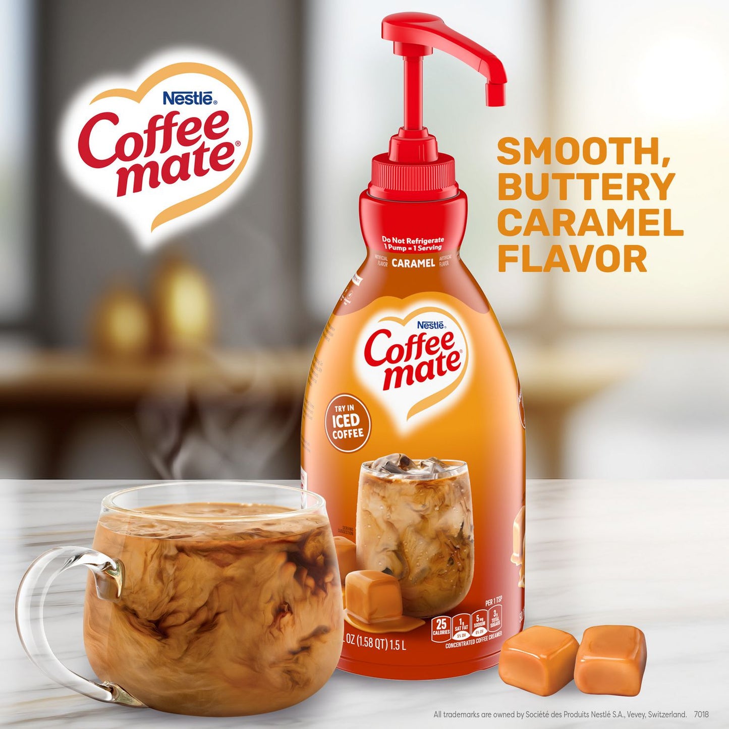 Coffee-mate Liquid Creamer Pump Bottle, Caramel, 50.7 oz Pump Bottle, 2/Carton (73358CT)