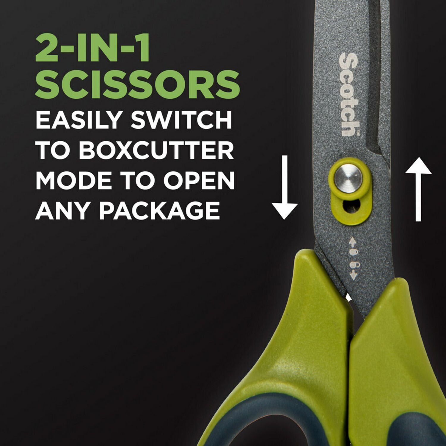 Scotch Non-Stick Unboxing Scissors, 8" Long, 2.7" Cut Length, Straight Green/Black Handle (1488NS)