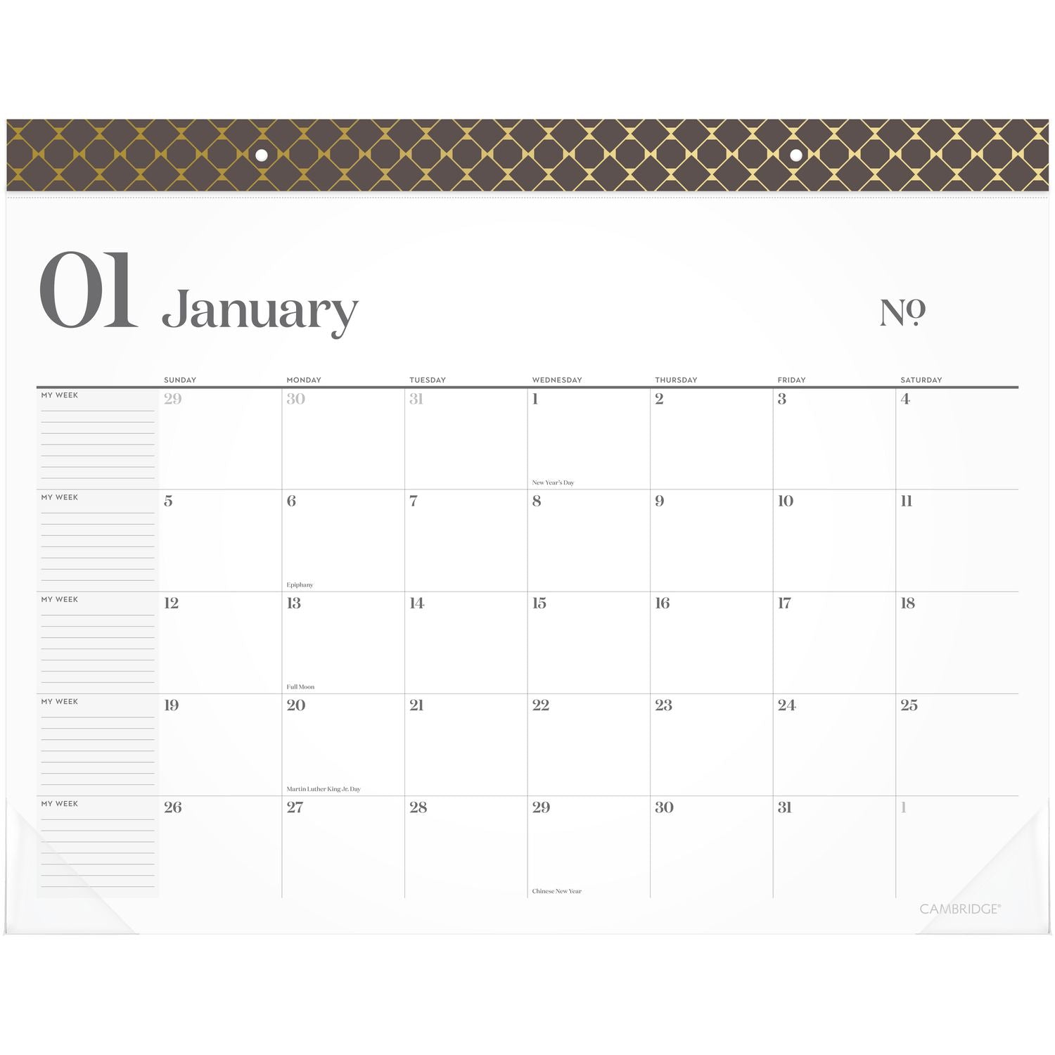 Cambridge WorkStyle Monthly Desk Pad Calendar, 21.75 x 17, White Sheets, Brown/Gold Headband, Clear Corners, 12-Month (Jan-Dec): 2025 (160670404)