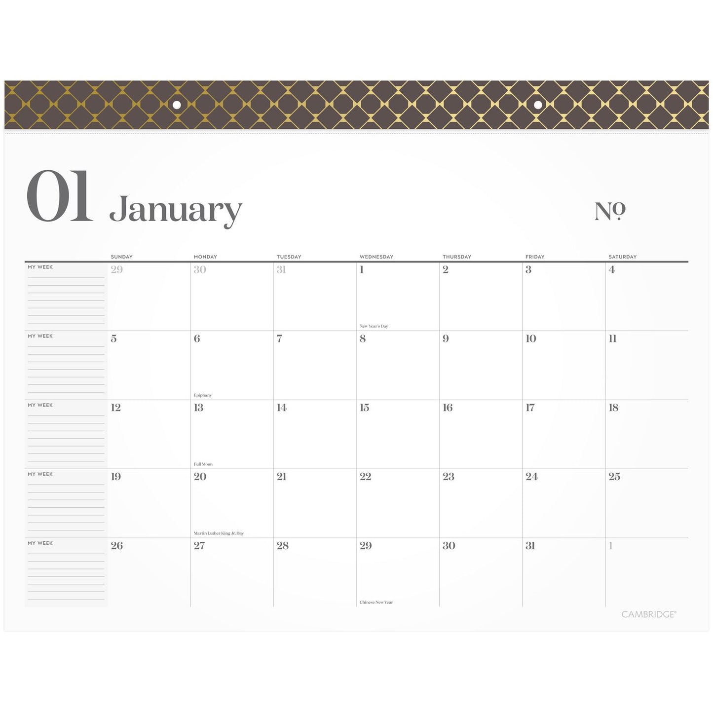 Cambridge WorkStyle Monthly Desk Pad Calendar, 21.75 x 17, White Sheets, Brown/Gold Headband, Clear Corners, 12-Month (Jan-Dec): 2025 (160670404)