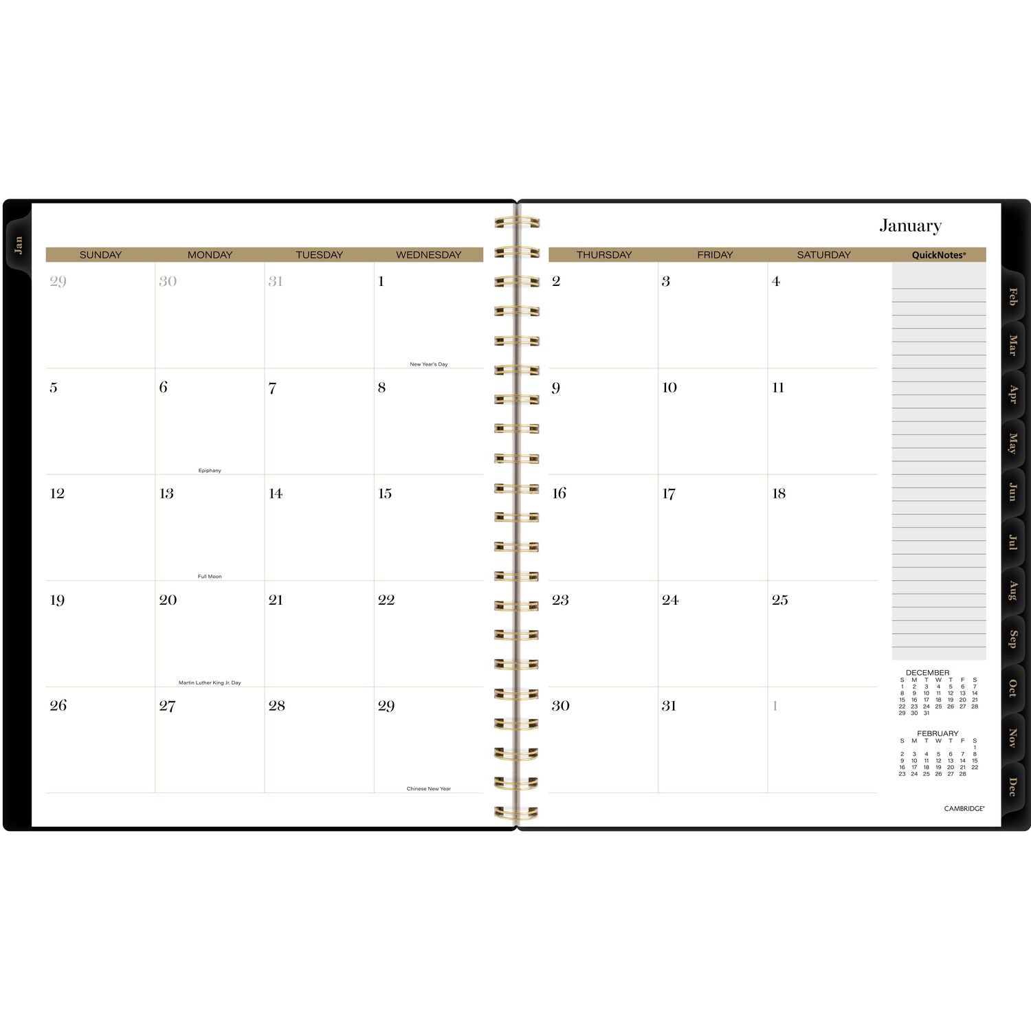 Cambridge Radiate Weekly/Monthly Planner, Stylized Solar-Eclipse Artwork, 11 x 9.25, Black/Gold Cover, 12-Month (Jan to Dec): 2025 (1725905)