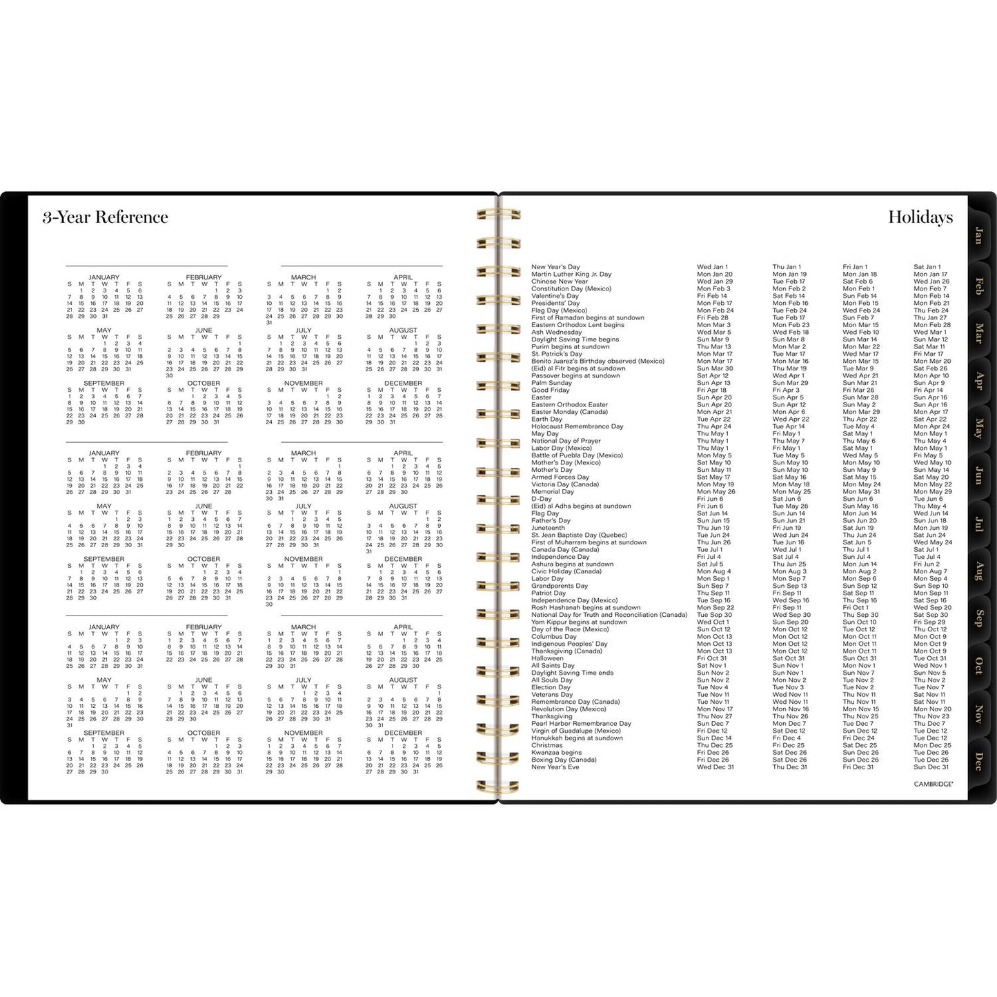 Cambridge Radiate Weekly/Monthly Planner, Stylized Solar-Eclipse Artwork, 11 x 9.25, Black/Gold Cover, 12-Month (Jan to Dec): 2025 (1725905)