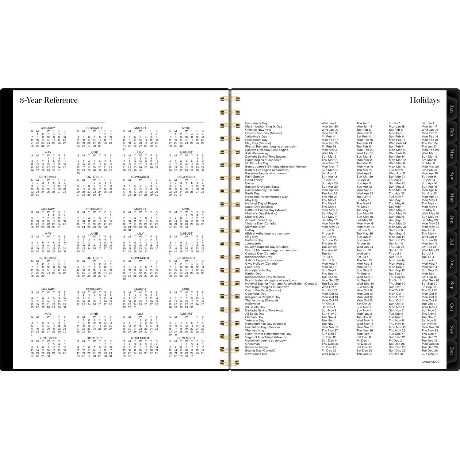 Cambridge Radiate Weekly/Monthly Planner, Stylized Solar-Eclipse Artwork, 11 x 9.25, Black/Gold Cover, 12-Month (Jan to Dec): 2025 (1725905)