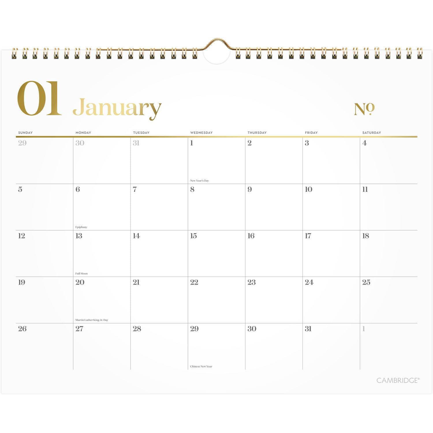 Cambridge WorkStyle Monthly Wall Calendar, 15 x 12, White/Gold Sheets, 12-Month (Jan to Dec): 2025 (1606707)