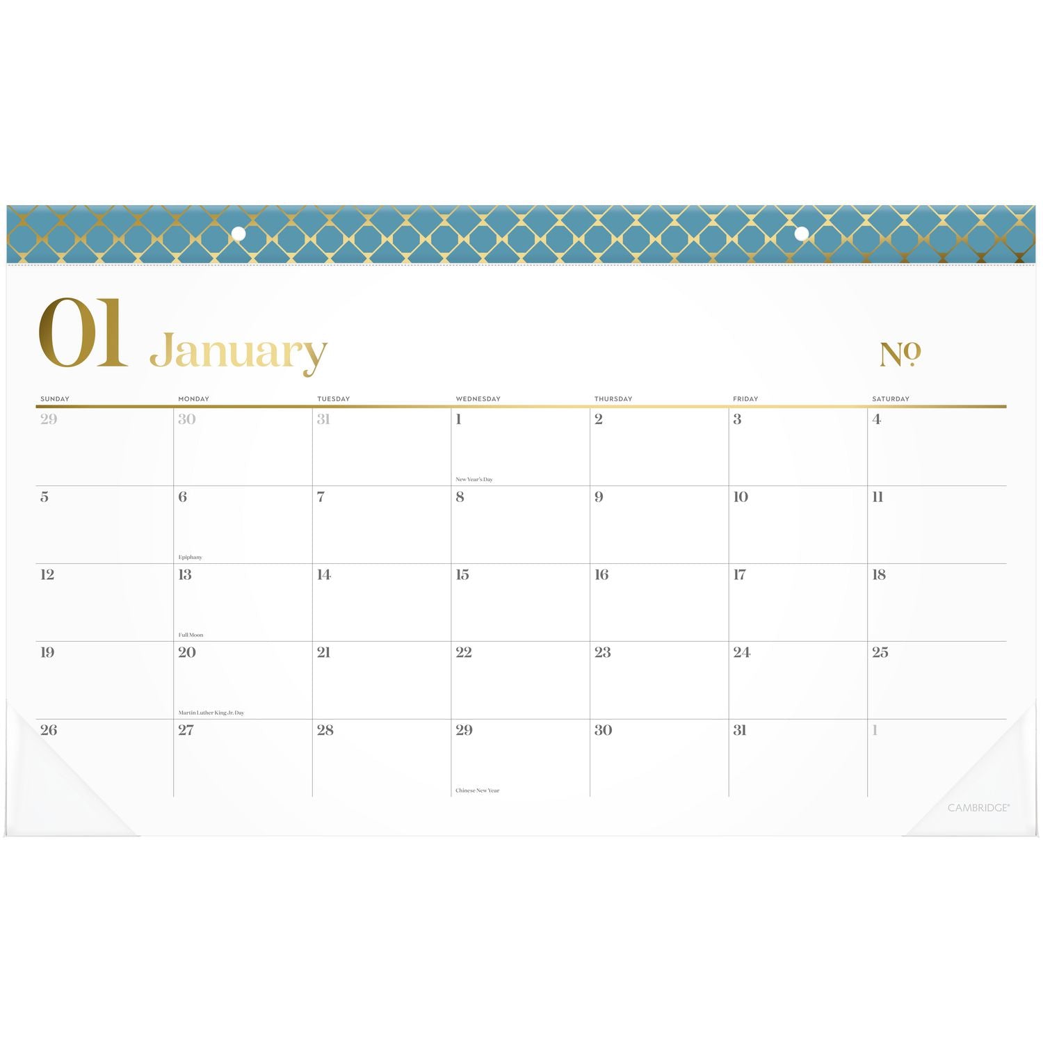 Cambridge WorkStyle Compact Monthly Desk Pad Calendar, 17.75 x 11, White Sheets, Blue/Gold Headband, 12-Month (Jan to Dec): 2025 (160670512)