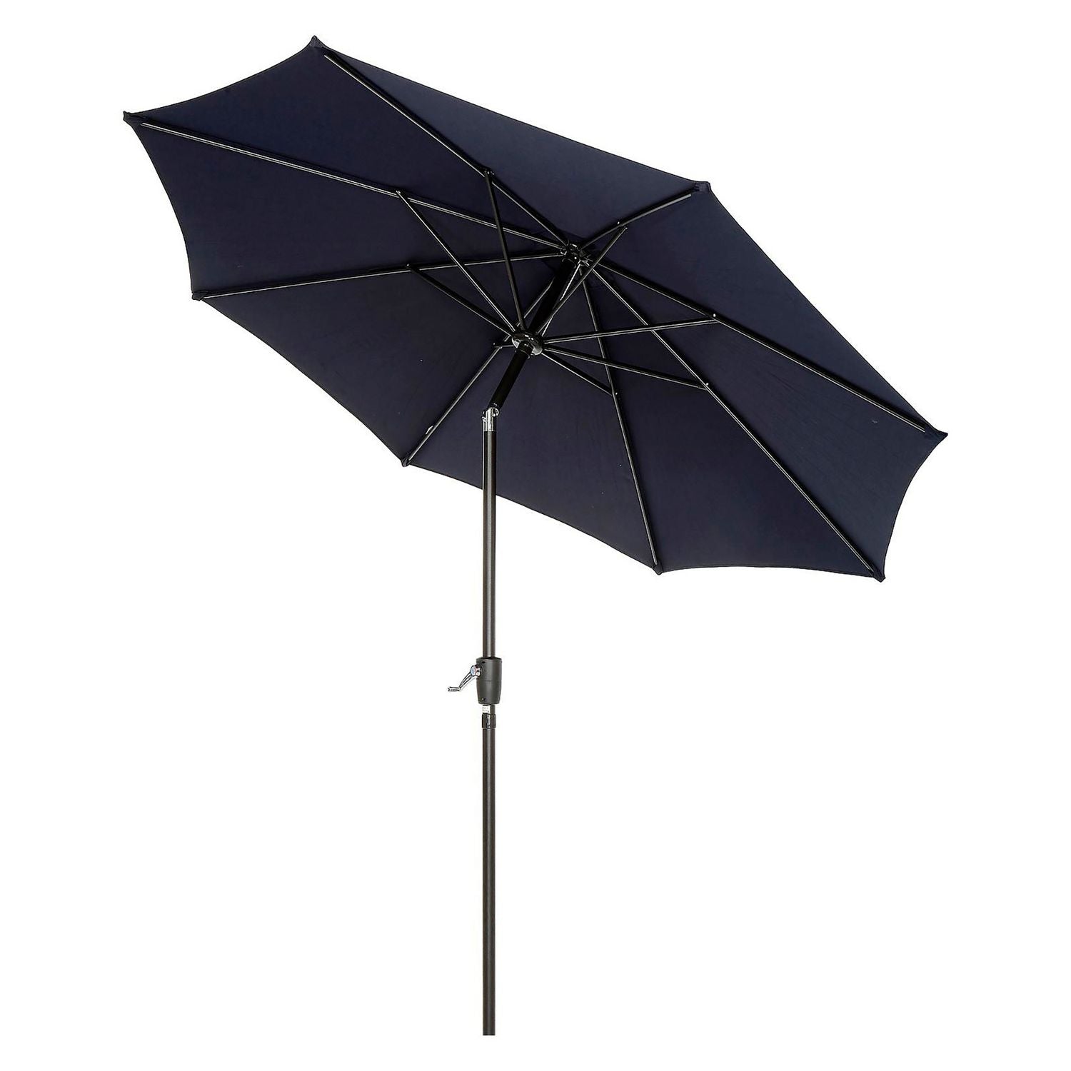 Global Industrial Outdoor Umbrella with Tilt Mechanism, 102" Span, 94" Long, Navy Blue Canopy, Black Handle (695328)