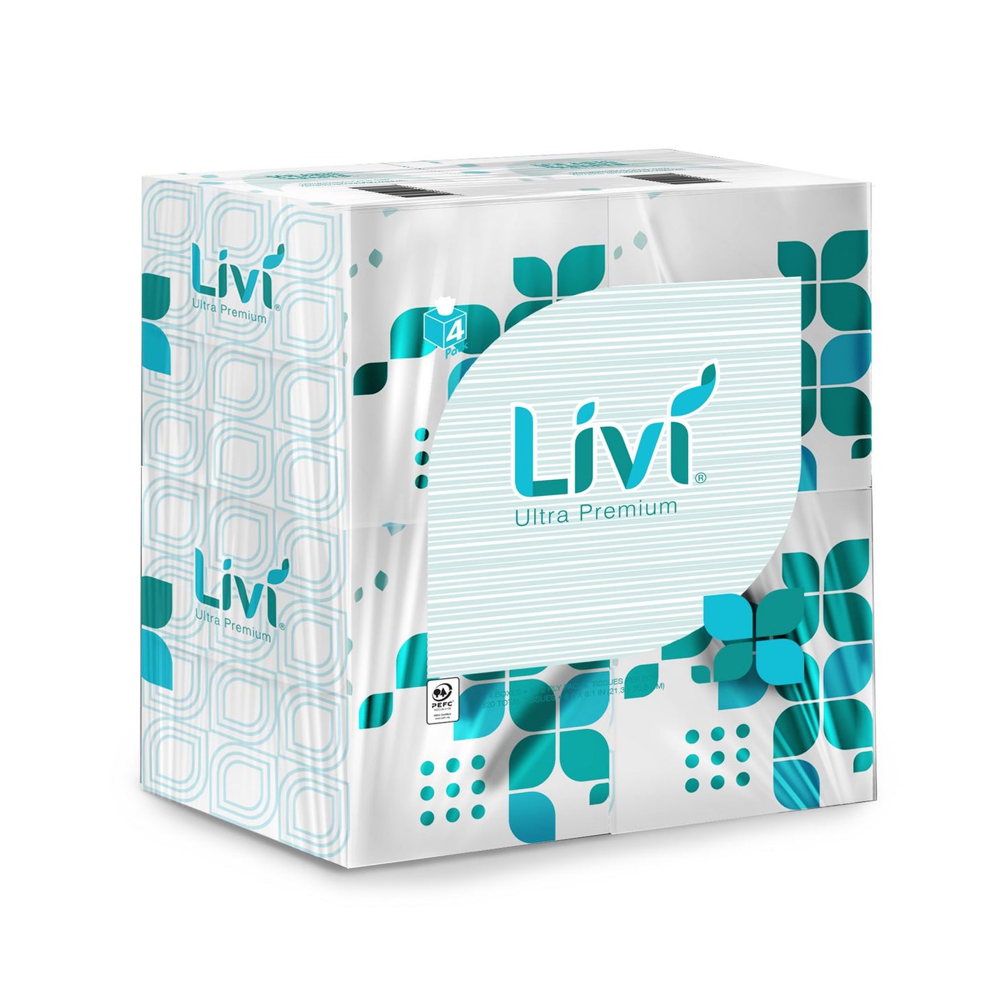 Livi Ultra Premium Facial Tissue, 2-Ply, White, Cube Box, 80 Sheets/Box, 4 Boxes/Pack, 6 Packs/Carton (192101)