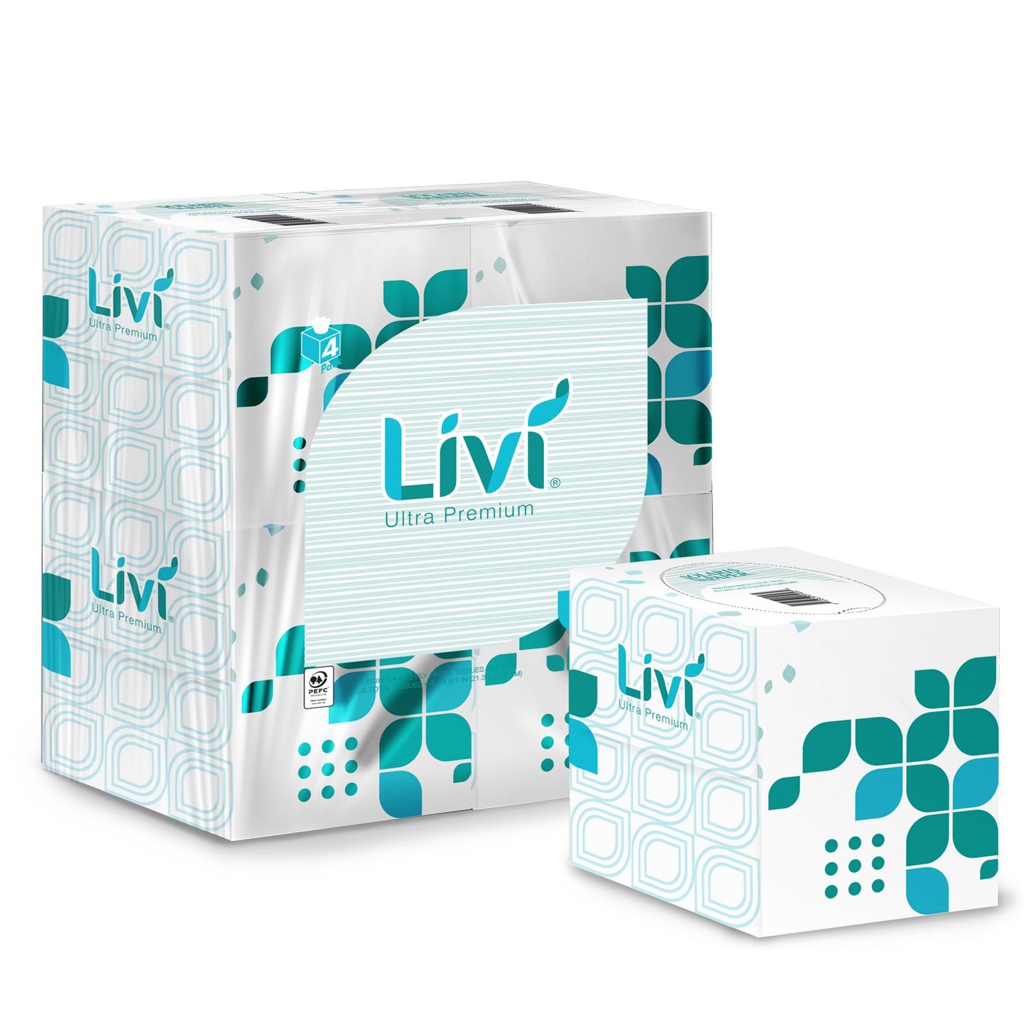 Livi Ultra Premium Facial Tissue, 2-Ply, White, Cube Box, 80 Sheets/Box, 4 Boxes/Pack, 6 Packs/Carton (192101)