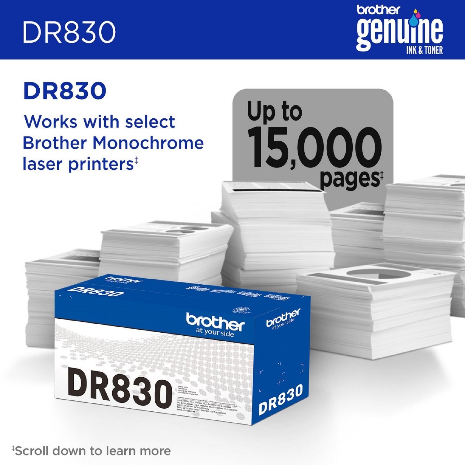 Brother DR830 Drum Unit, 15,000 Page-Yield