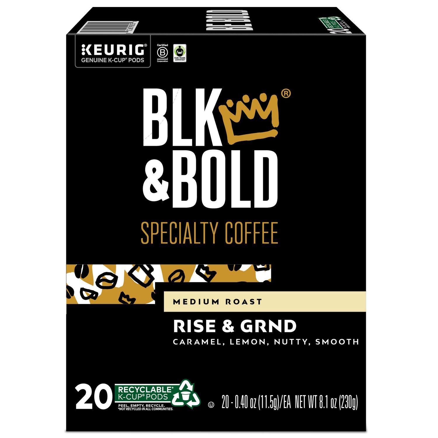 BLK & Bold Rise and GRND K-Cups, 0.41 oz K-Cup, 20/Box (0055)