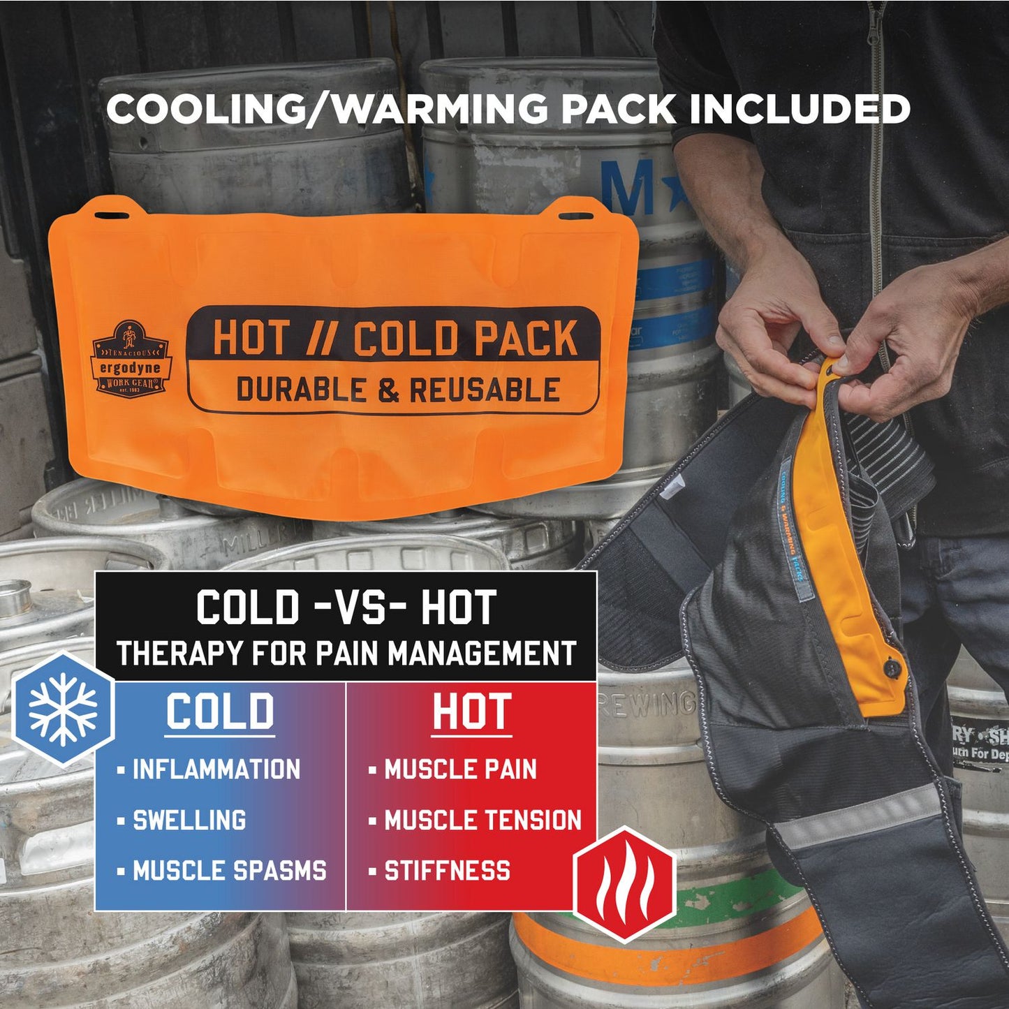 ergodyne Proflex 1675 Back Support Brace with Cooling/Warming Pack, X-Small, 22" to 25" Waist, Black (11119)