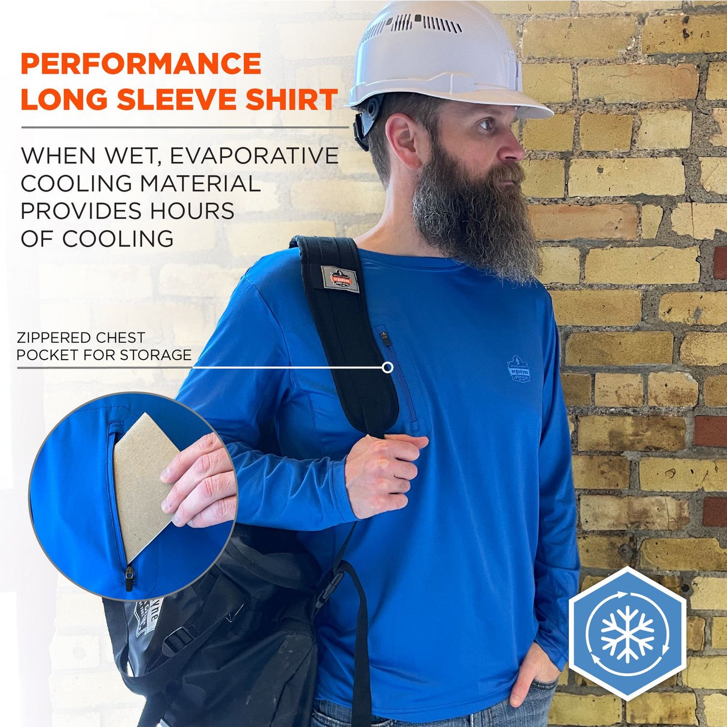 ergodyne Chill-Its 6689 Cooling Long Sleeve Sun Shirt with UV Protection, Large, Blue (12154)