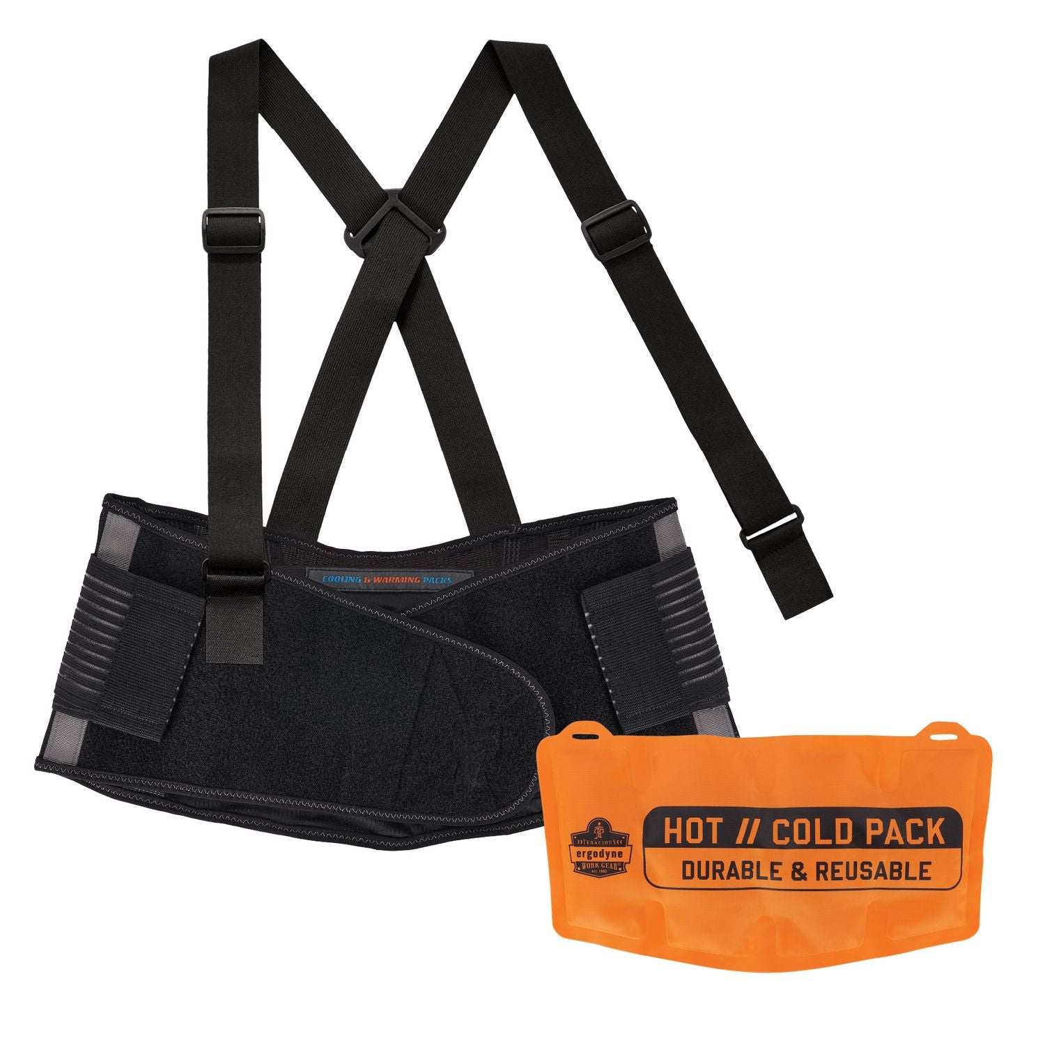 ergodyne Proflex 1675 Back Support Brace with Cooling/Warming Pack, X-Large, 38" to 42" Waist, Black (11123)
