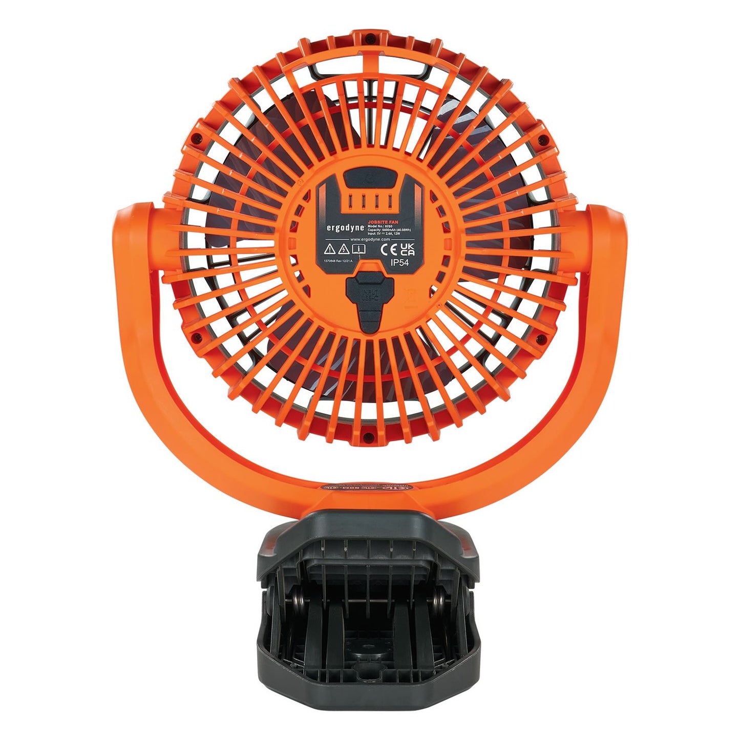 ergodyne Chill-Its 6090 Rechargeable Portable Jobsite Fan, 9.5, Orange/Black (12800)