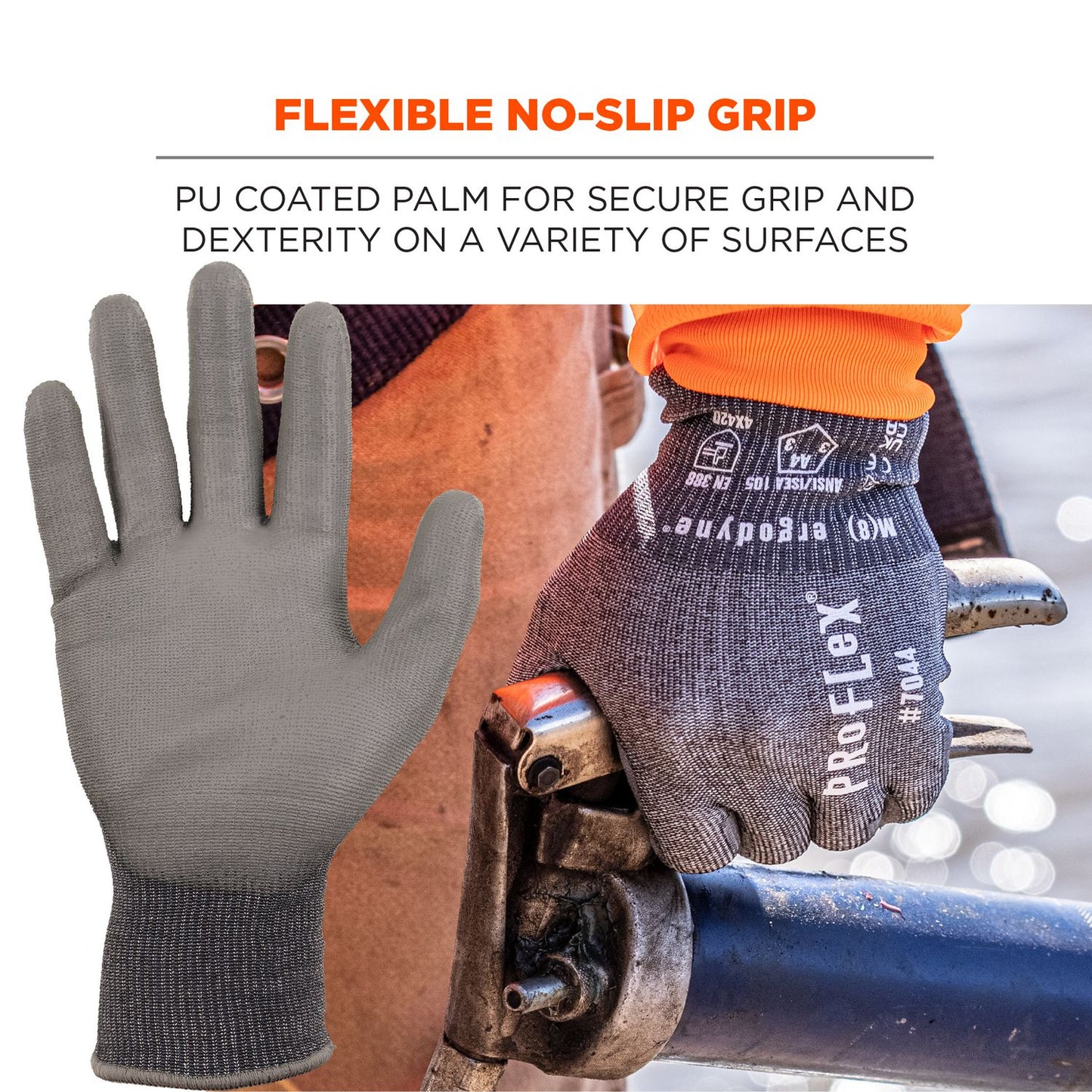 ergodyne ProFlex 7044 ANSI A4 PU Coated CR Gloves, Gray, X-Small, Pair (10491)