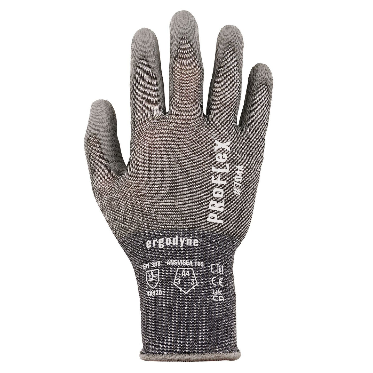 ergodyne ProFlex 7044 ANSI A4 PU Coated CR Gloves, Gray, X-Small, Pair (10491)