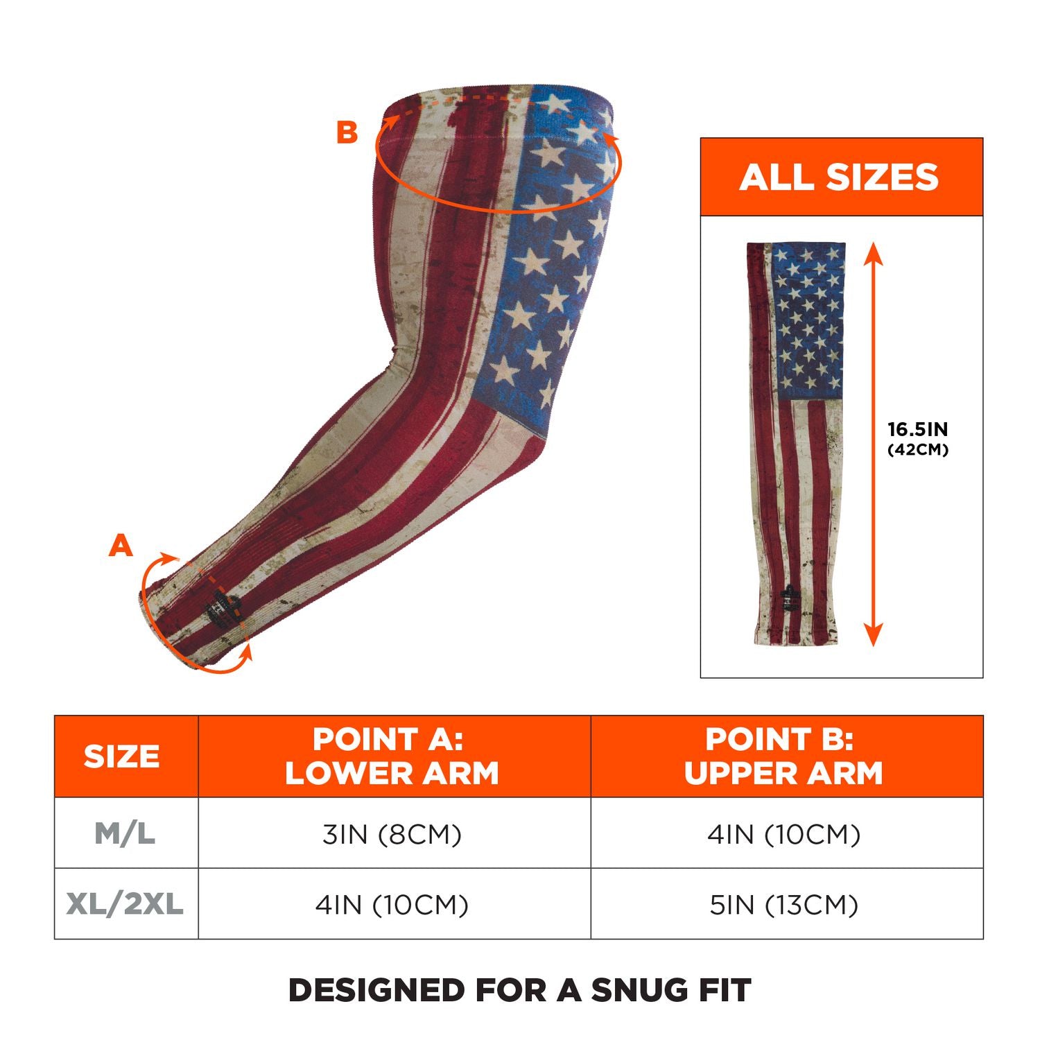 ergodyne Chill-Its 6695 Sun Protection Arm Sleeves, Polyester/Spandex, Medium/Large, American Flag (12193)