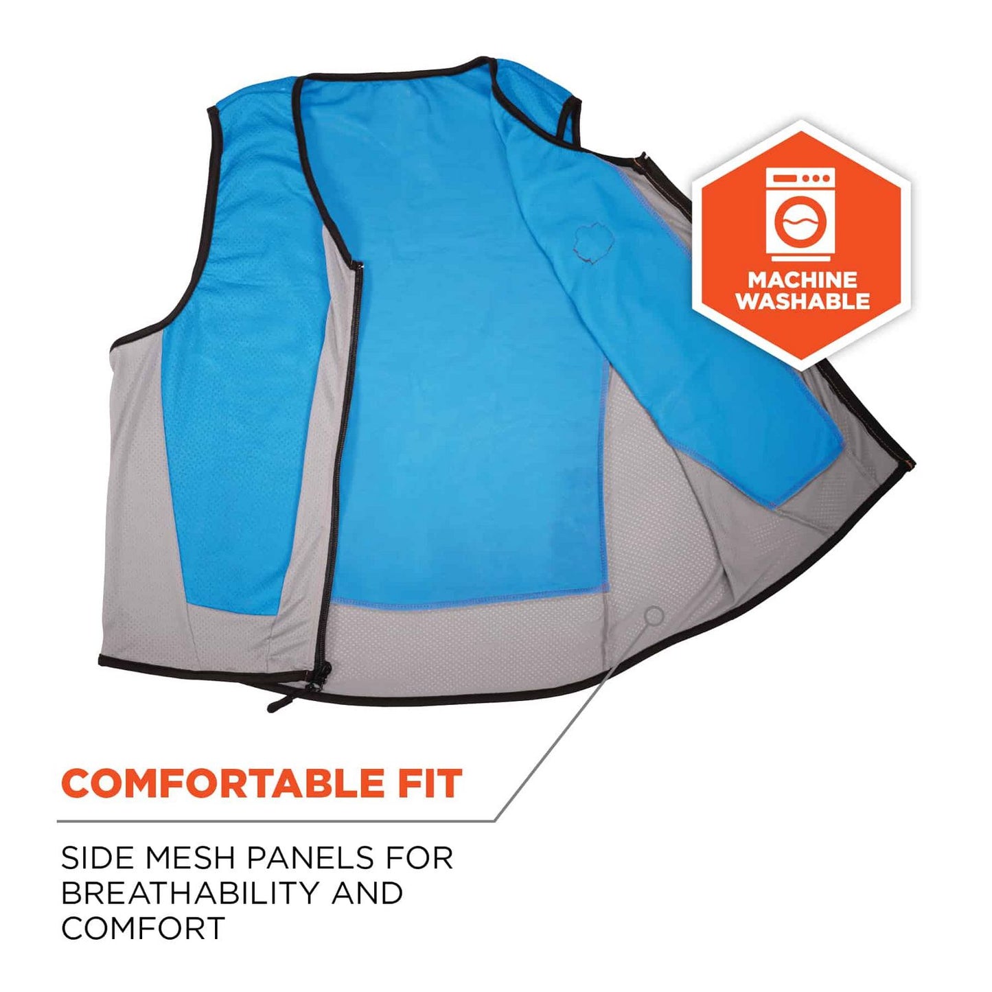 ergodyne Chill-Its 6667 Wet Evaporative PVA Cooling Vest with Zipper, PVA, 4X-Large, Blue (12698)