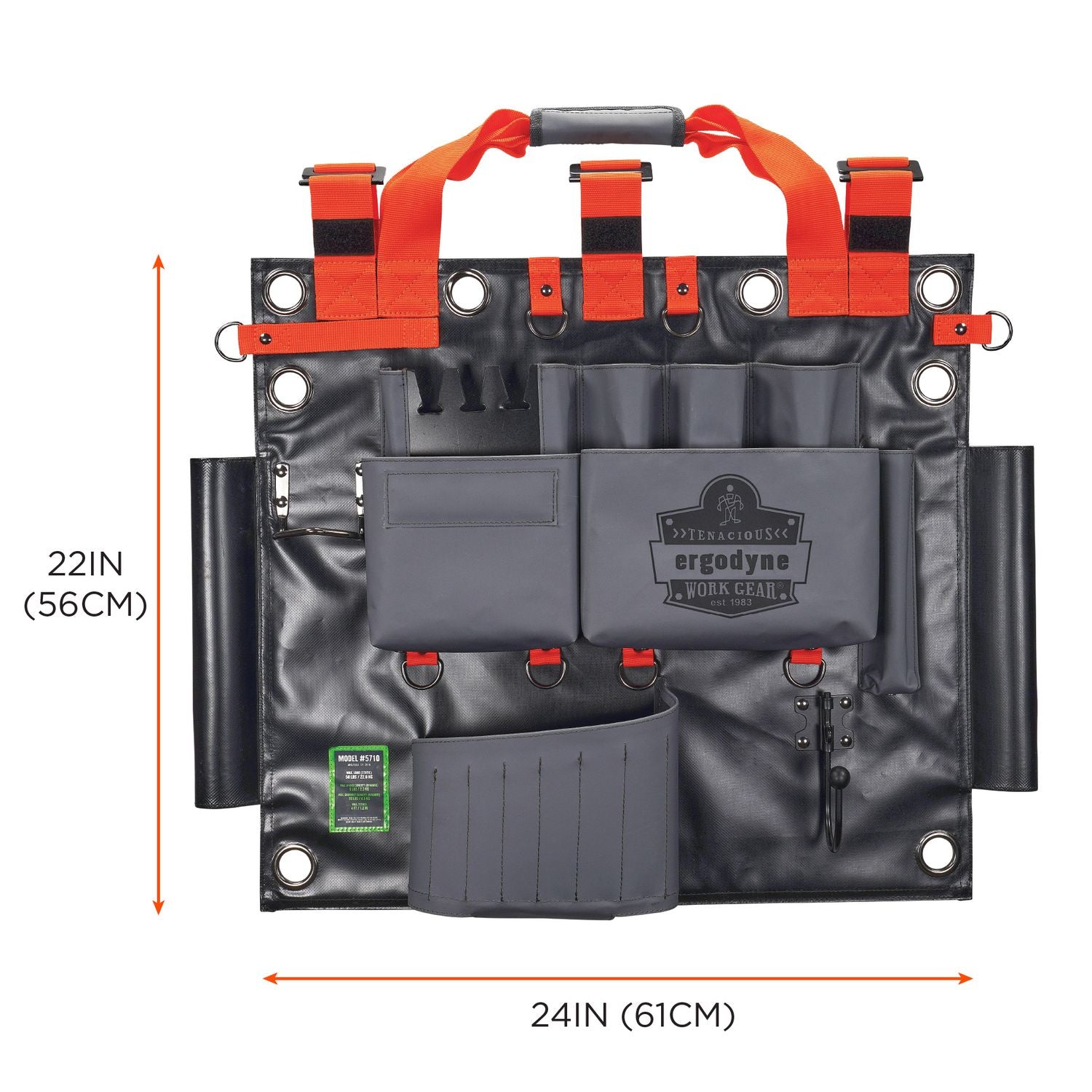 ergodyne Arsenal 5710 Bucket Truck Tool Board, Tethering Points, 8 Compartments, 24" x 22", Tarpaulin, Gray (13699)