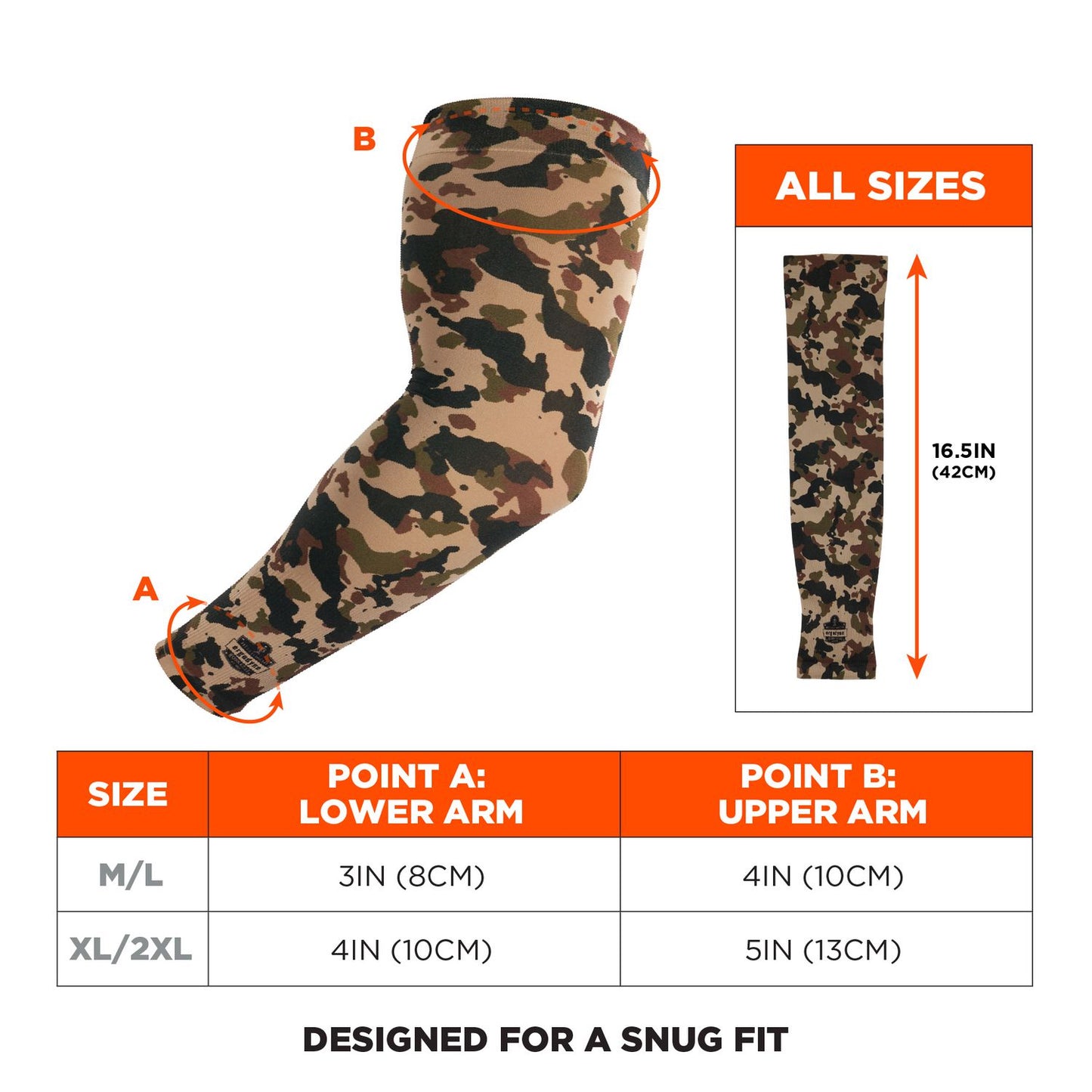 ergodyne Chill-Its 6695 Sun Protection Arm Sleeves, Polyester/Spandex, Medium/Large, Camo (12191)