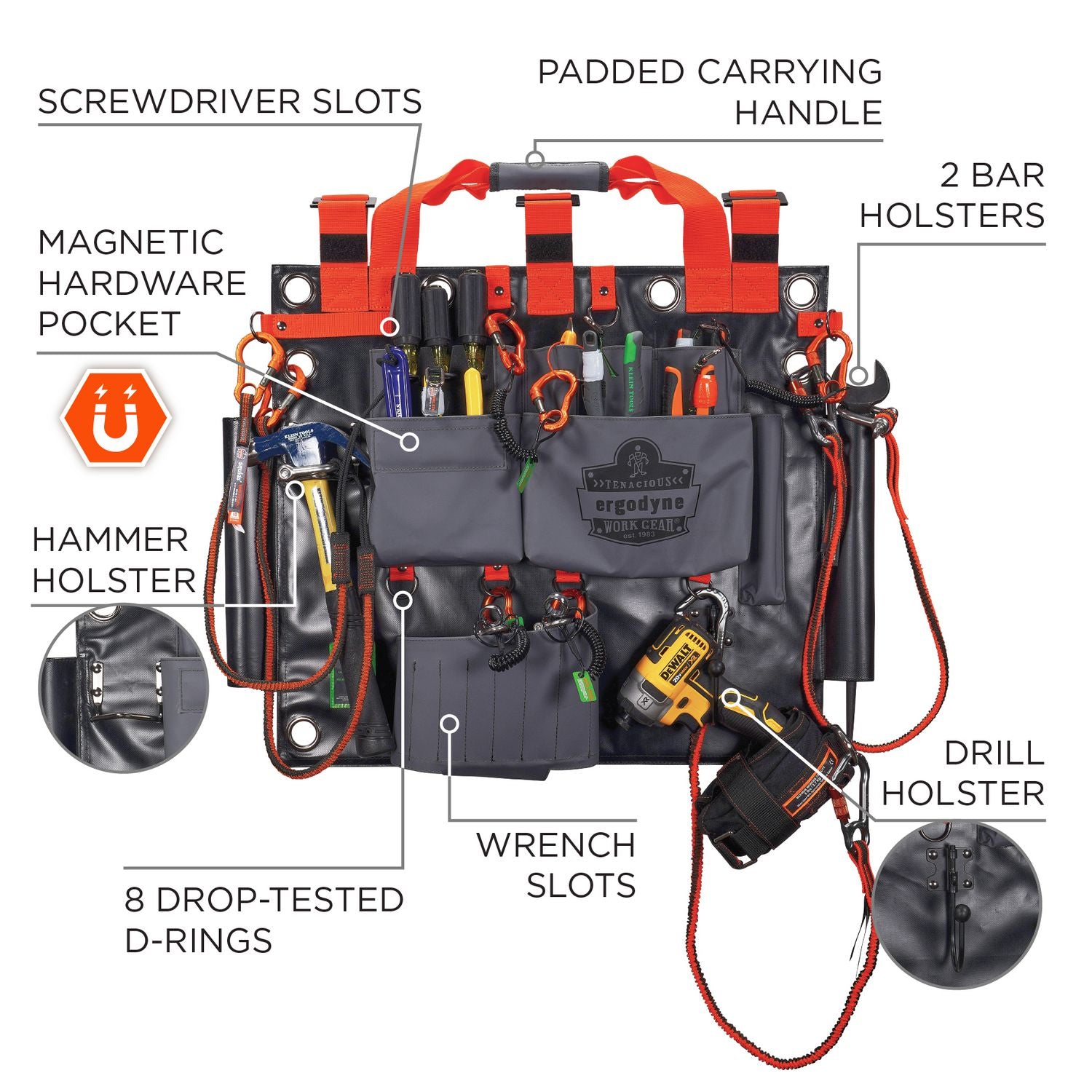 ergodyne Arsenal 5710 Bucket Truck Tool Board, Tethering Points, 8 Compartments, 24" x 22", Tarpaulin, Gray (13699)