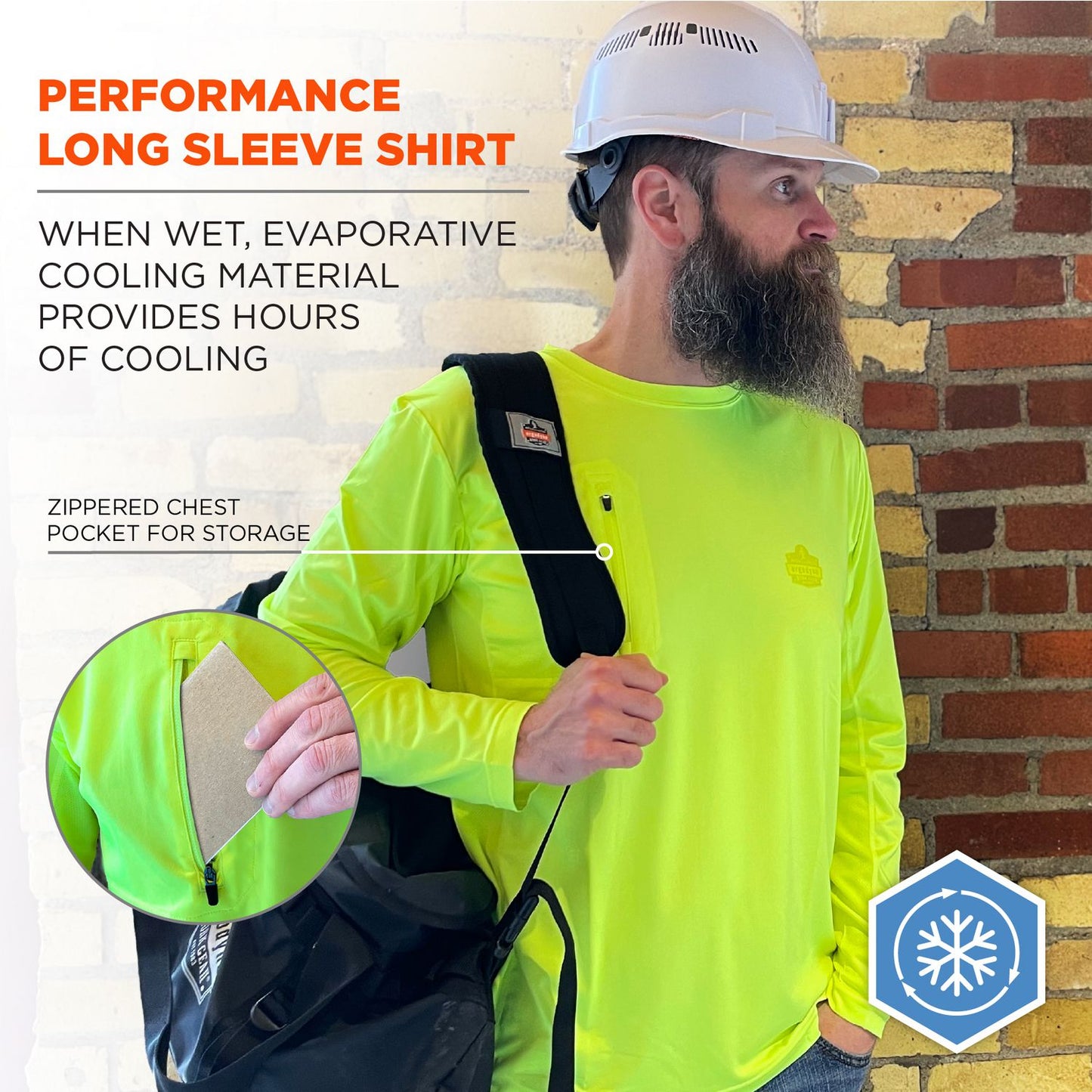 ergodyne Chill-Its 6689 Cooling Long Sleeve Sun Shirt with UV Protection, Small, Lime (12142)