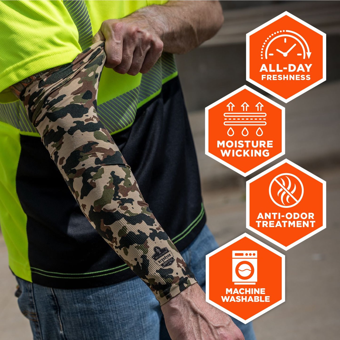 ergodyne Chill-Its 6695 Sun Protection Arm Sleeves, Polyester/Spandex, X-Large/2X-Large, Camo (12192)