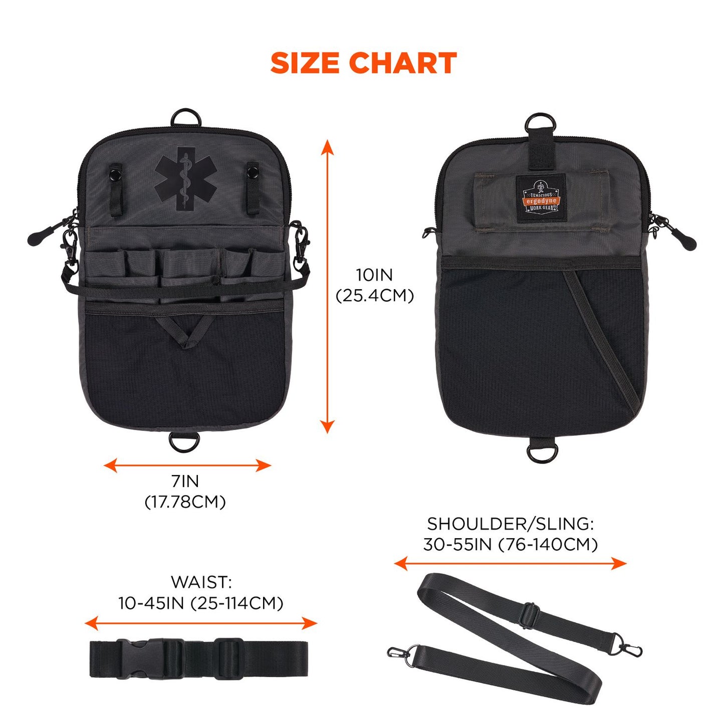ergodyne Arsenal 5717 Convertible Nurse Belt Bag, 10 Compartments, 7 x 10, Nylon, Black (13720)