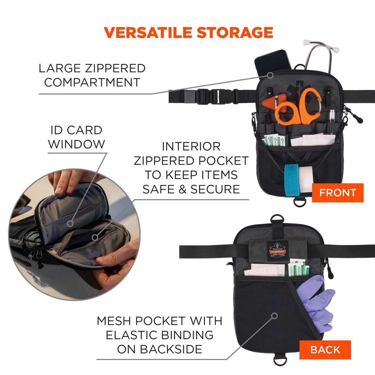 ergodyne Arsenal 5717 Convertible Nurse Belt Bag, 10 Compartments, 7 x 10, Nylon, Black (13720)